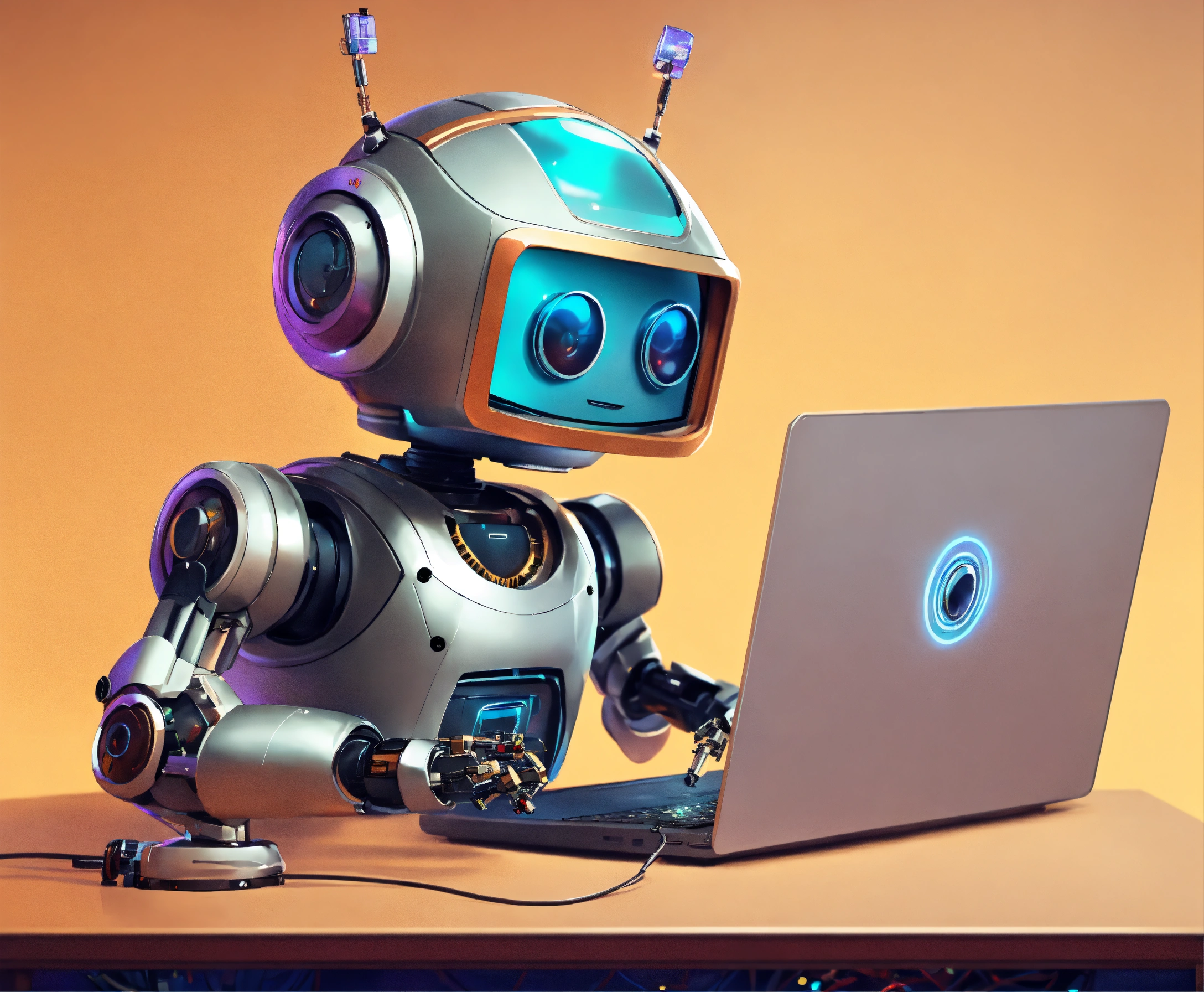Lexica - A cute robot using a computer