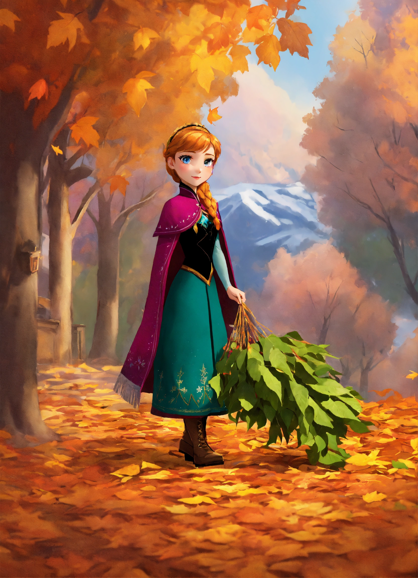 Lexica - Anna from frozen collects leaves