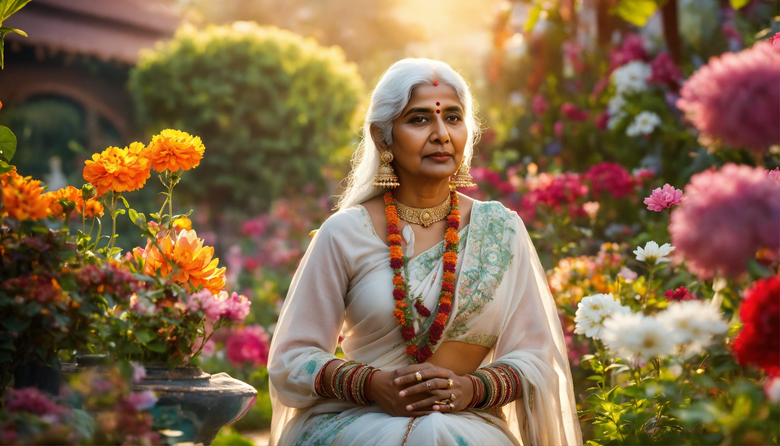 Lexica - 8k image of a very nice white-haired Indian lady named Ravi ...