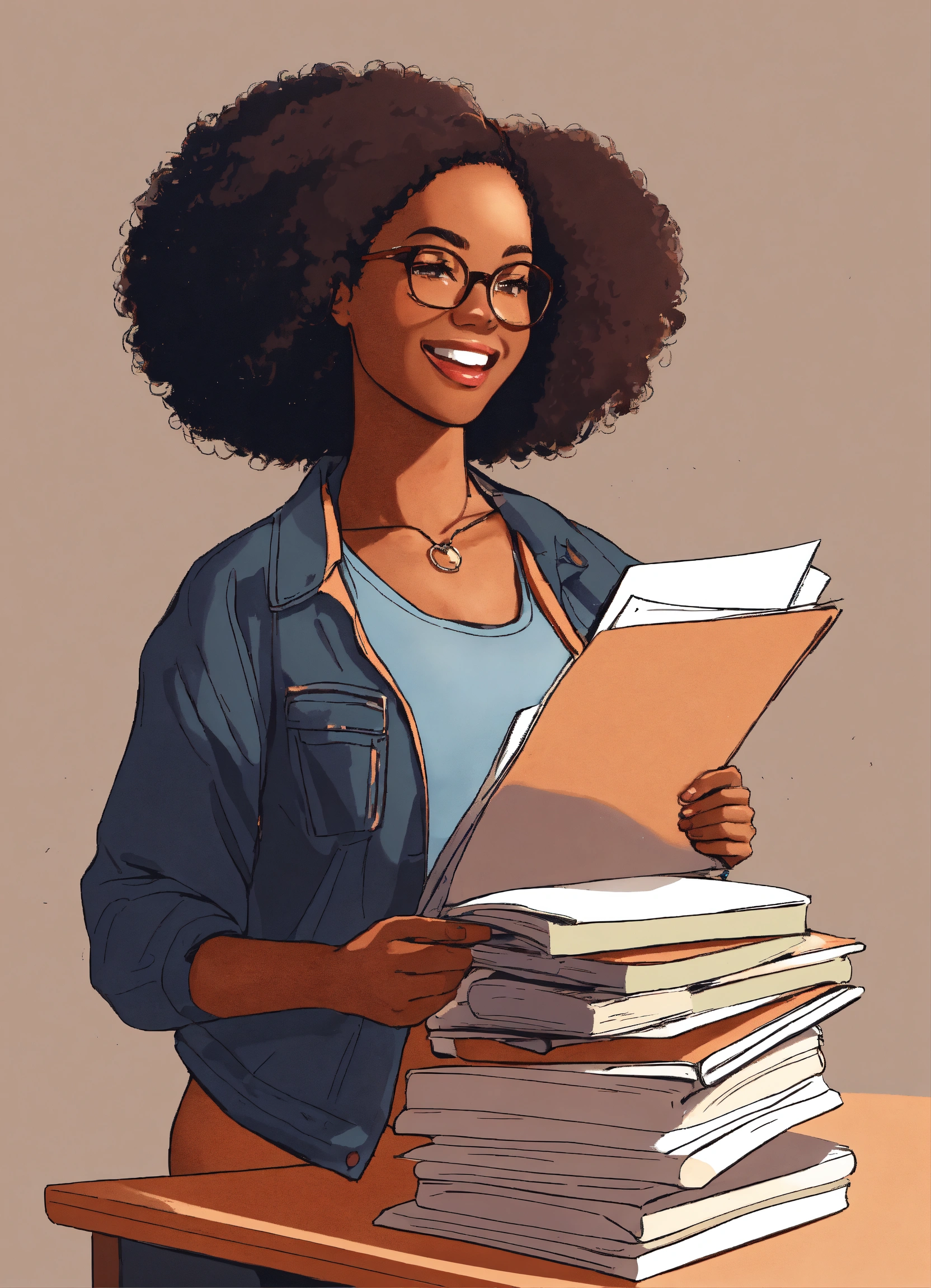 Lexica An Illustrated Image Of A Black Woman She Is Standing She Is Holding A Lot Of Papers