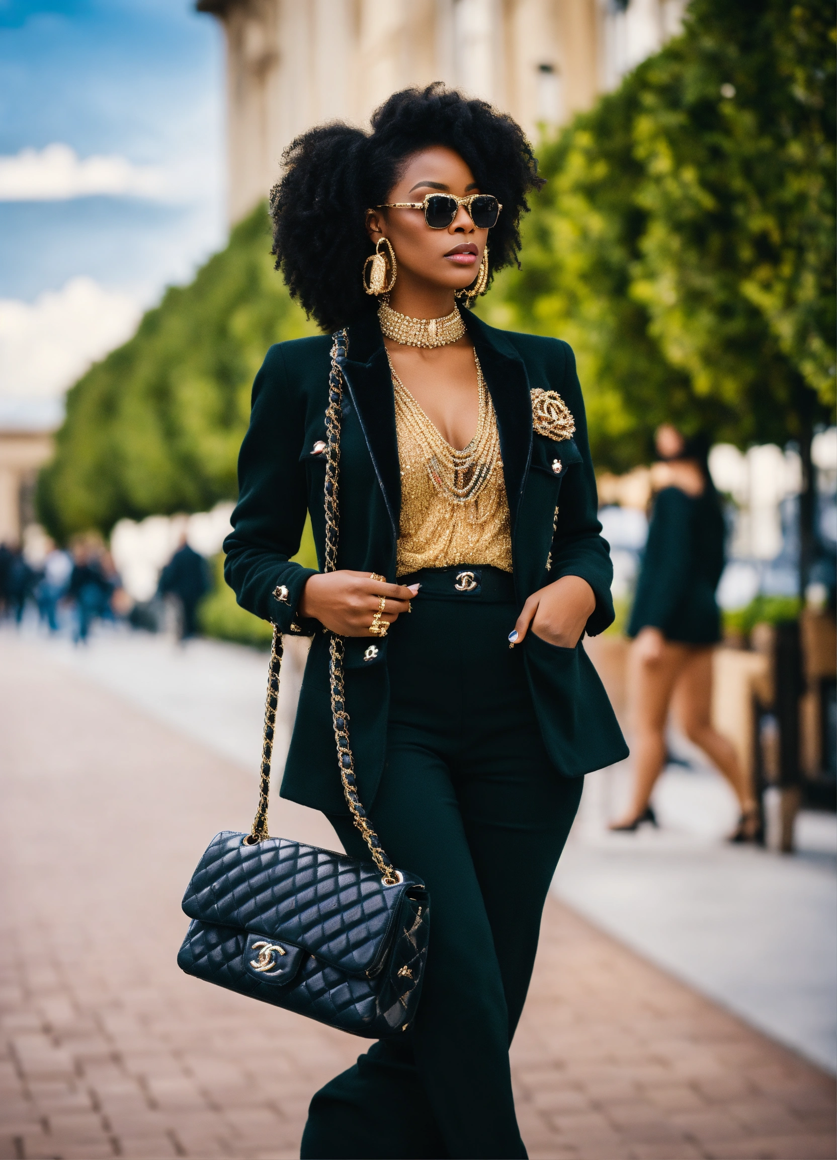Lexica - Beautiful black woman, chanel outfit and purse, affluence