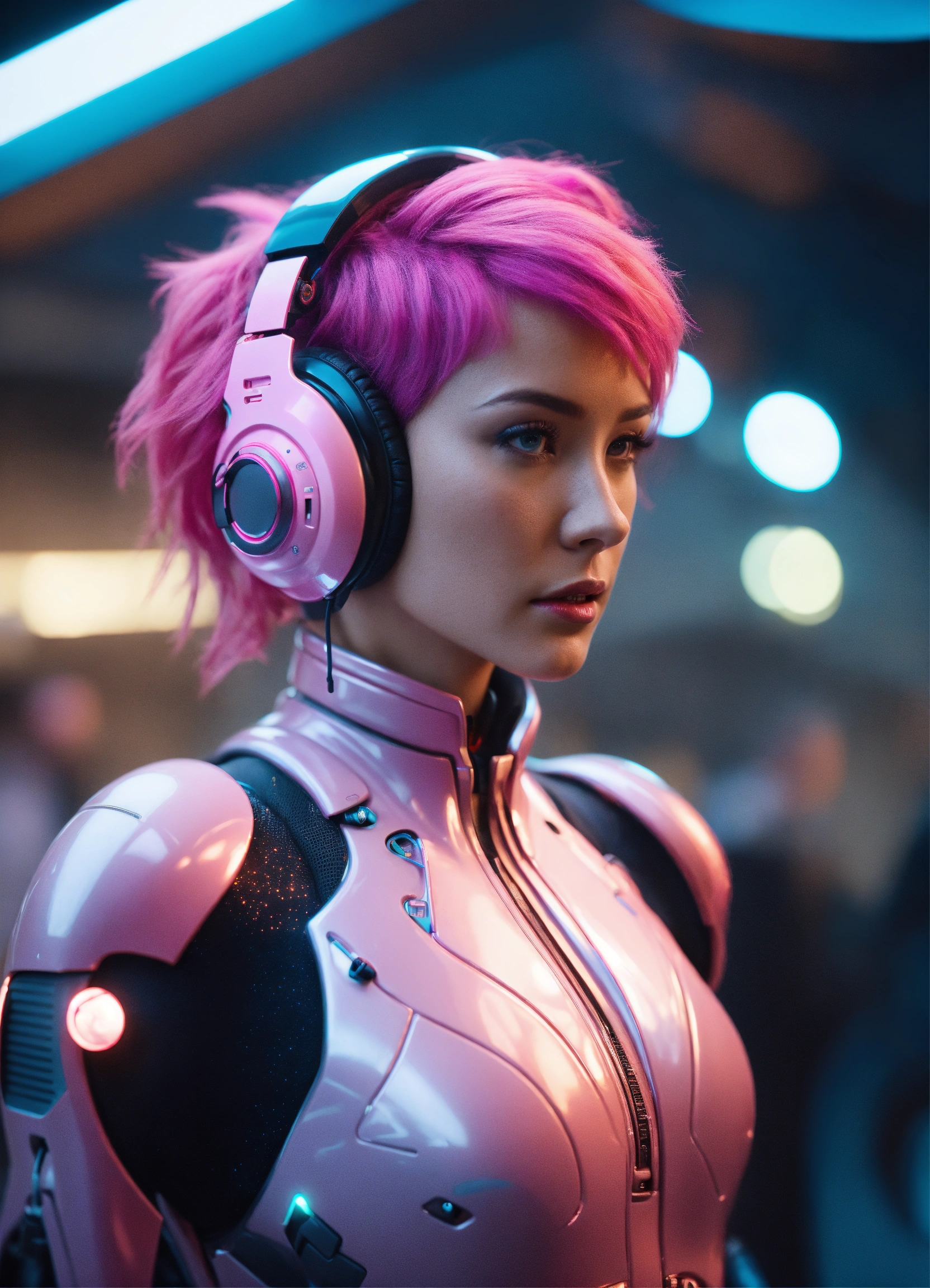 Lexica - Wide shot of a female spy with pink hair wearing a tight ...