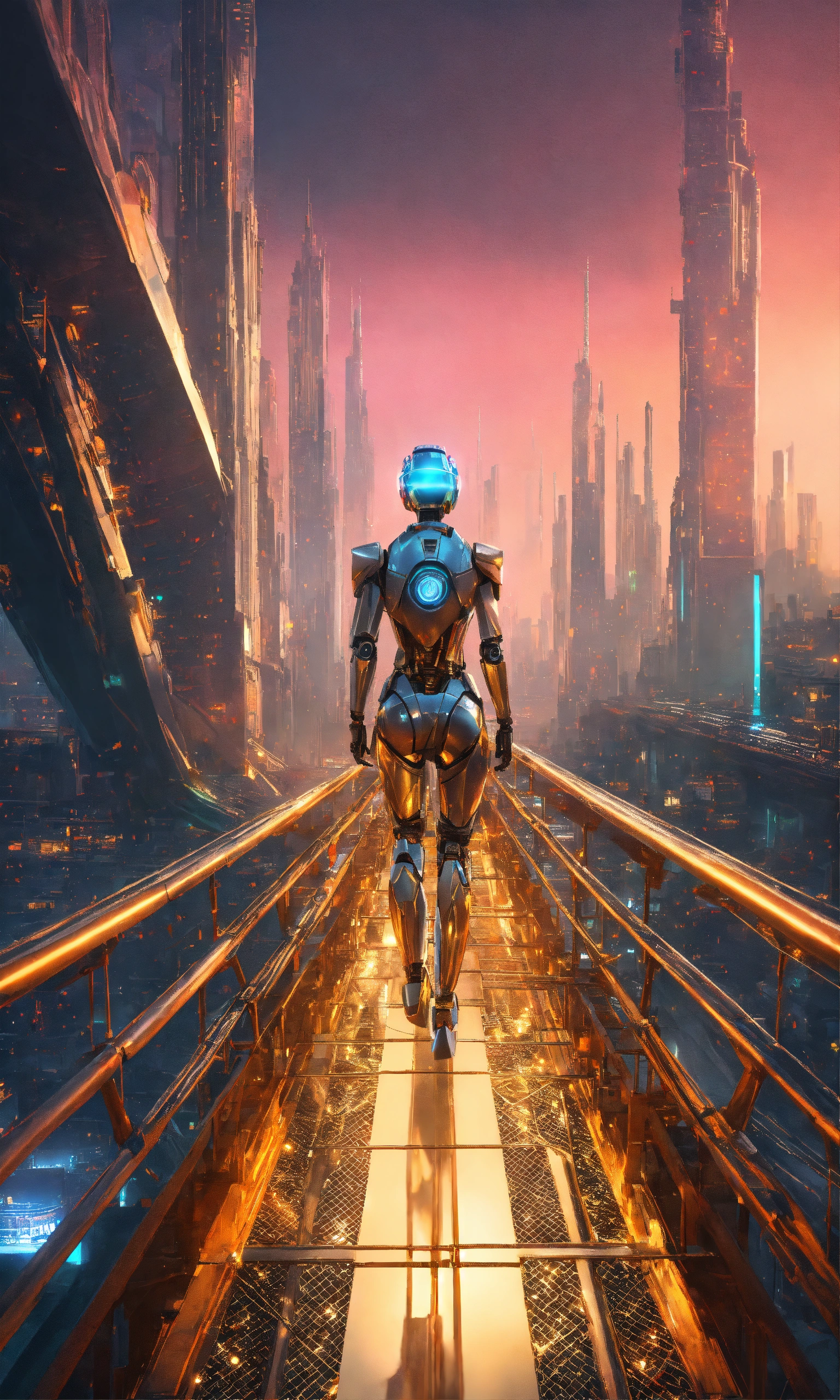 Lexica - A person on top of a bridge, inside a futuristic city that it ...