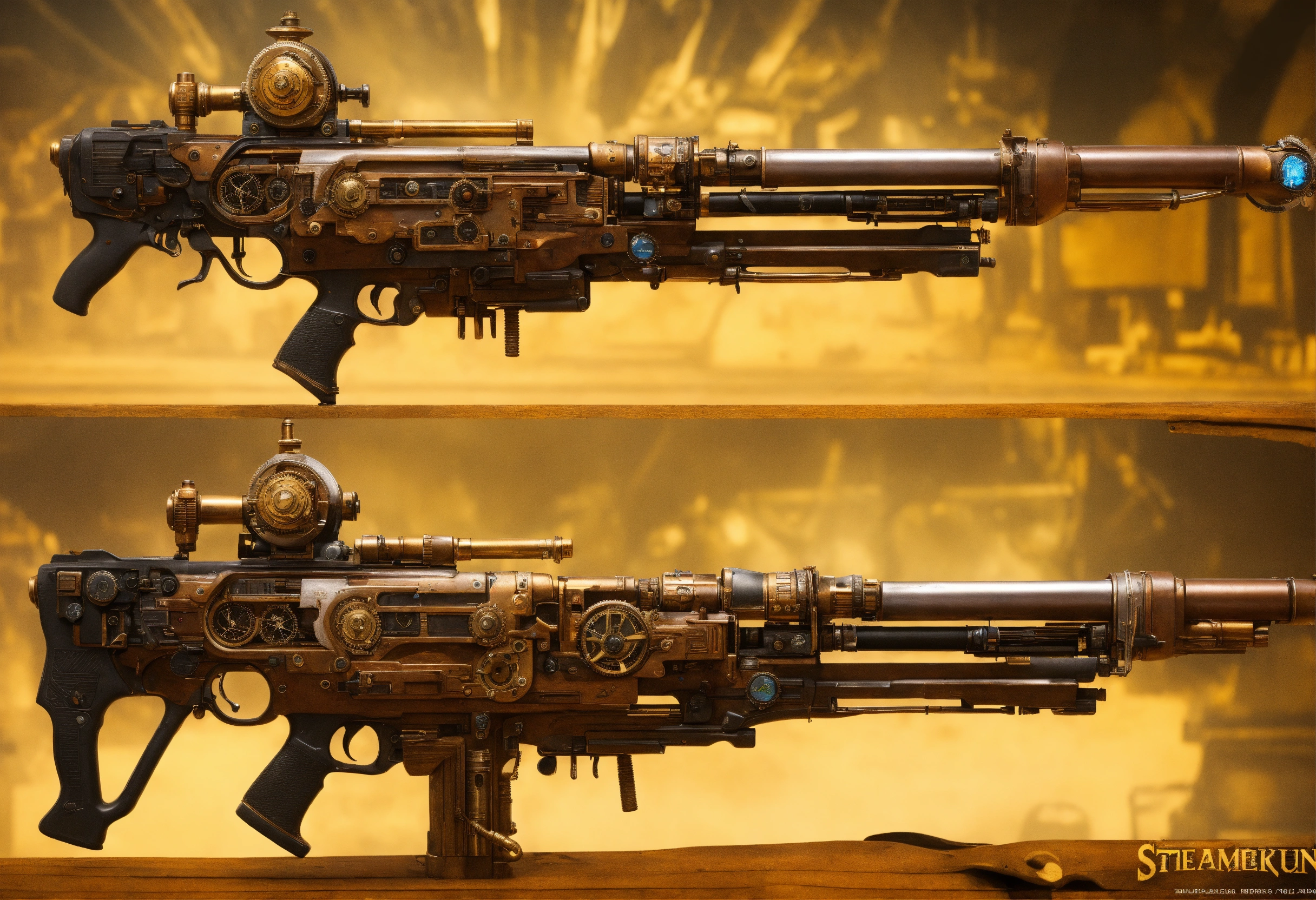 Lexica - Side view of the full image of a steampunk energy rifle