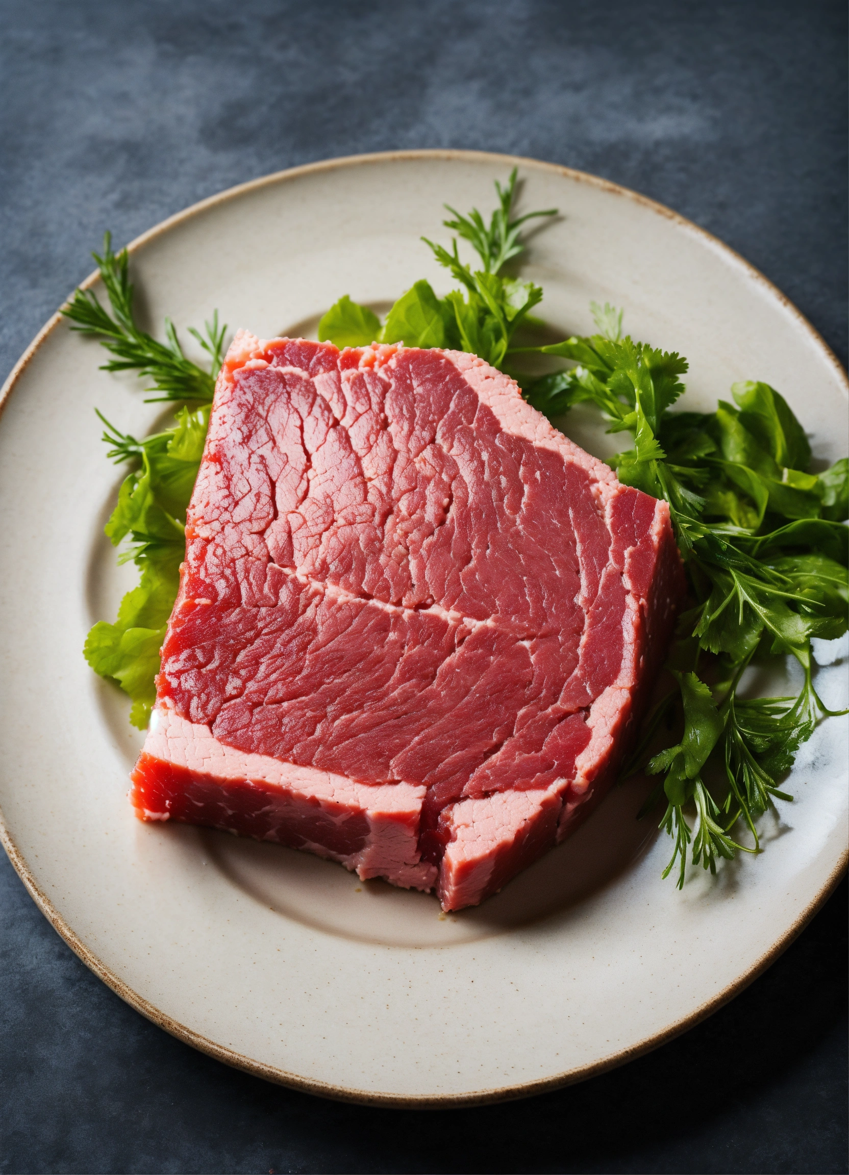Lexica - Simple photo, piece of raw meat on a plate, no other food on ...