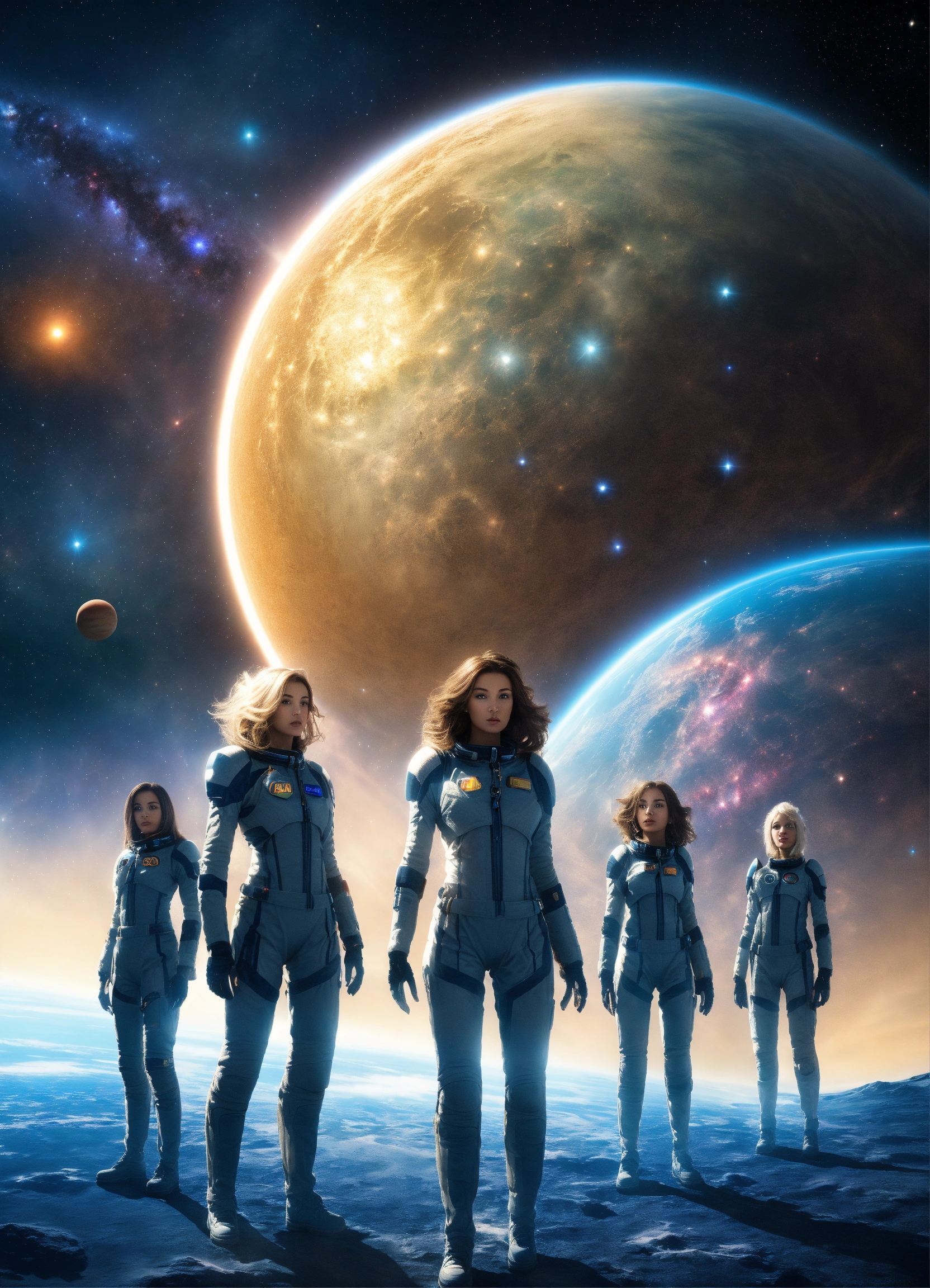 Lexica - The three extraterrestrial females. background - Pleiades star ...