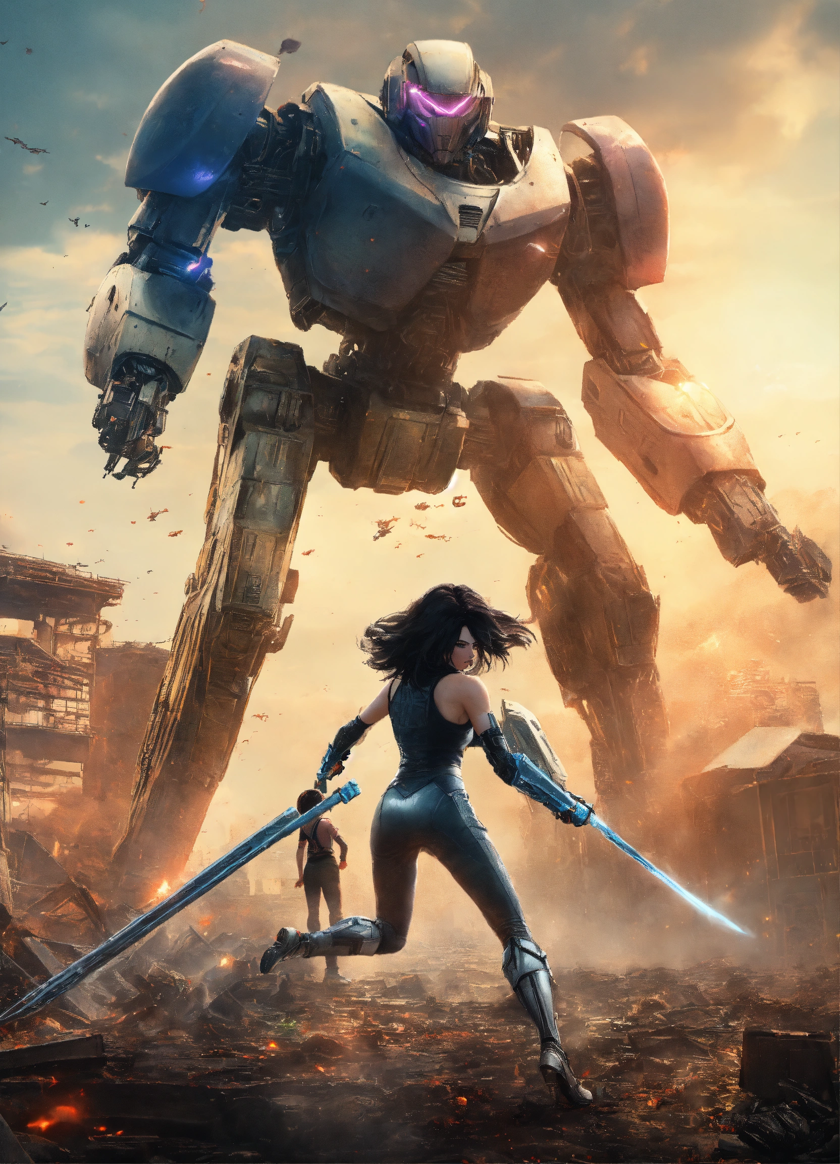 Lexica - Alita Battle Angel attacking a large robot