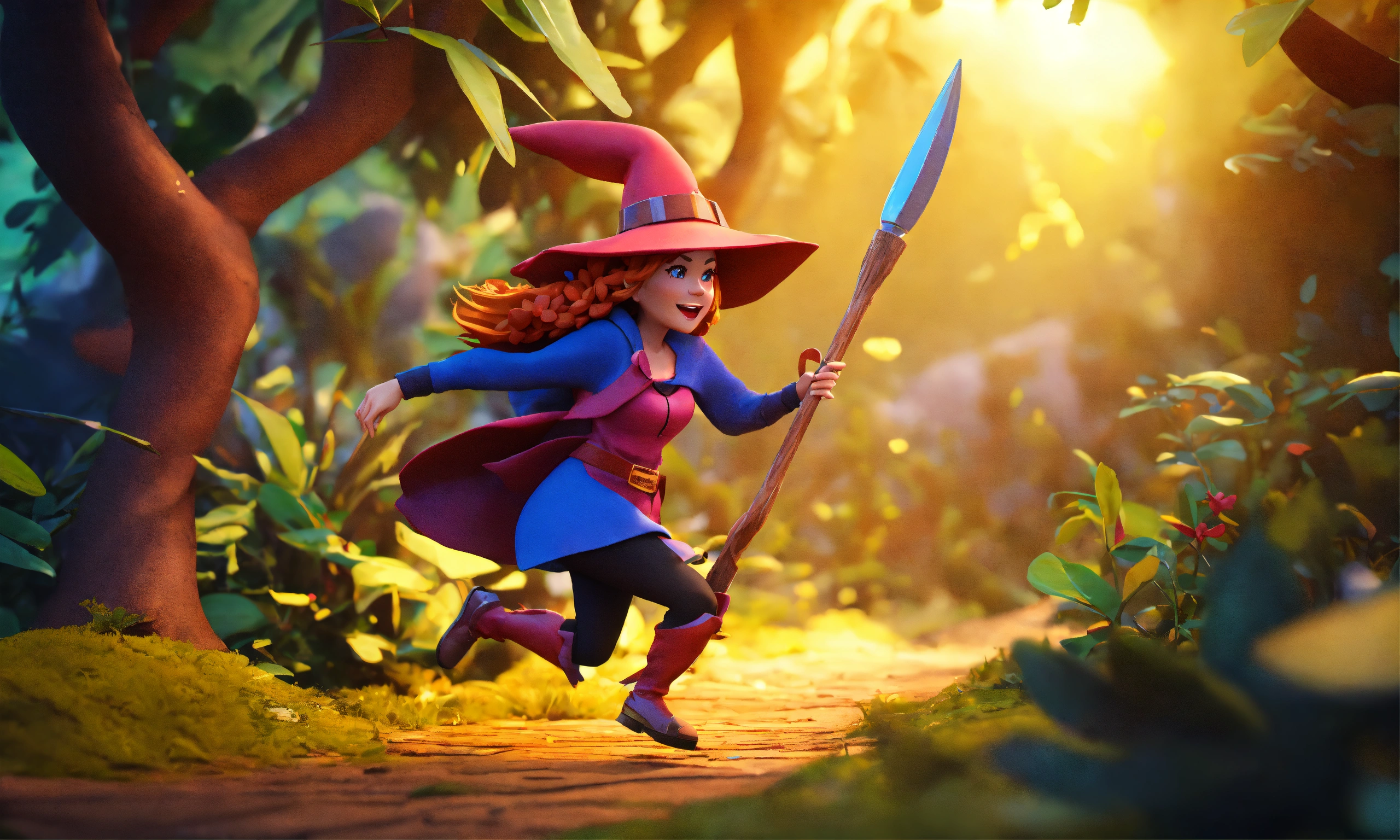 Lexica - Cartoon 3d style big witch running in jungle