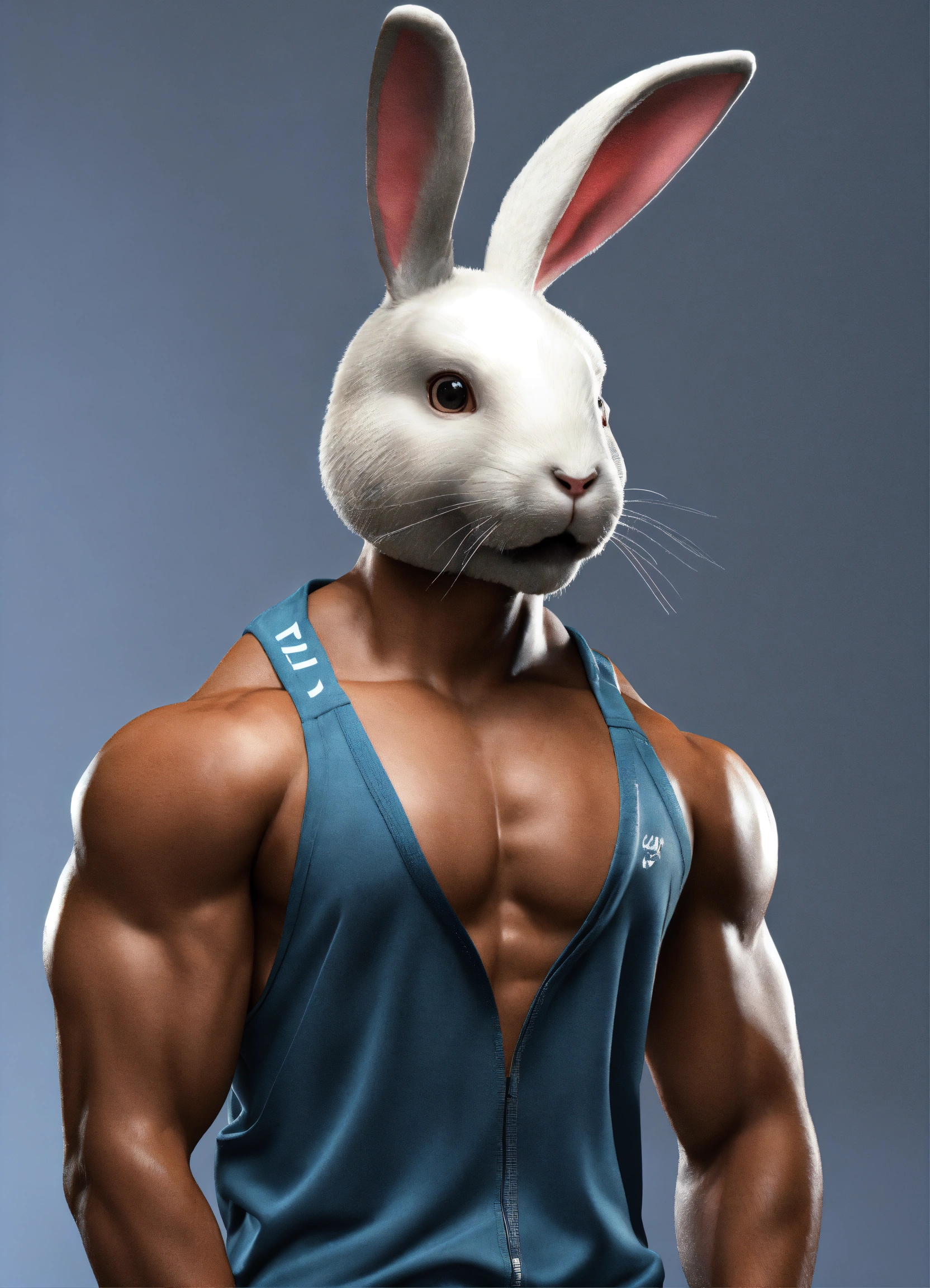 Lexica - A rabbit head man, with fitness wear, front view, fitness wear ...