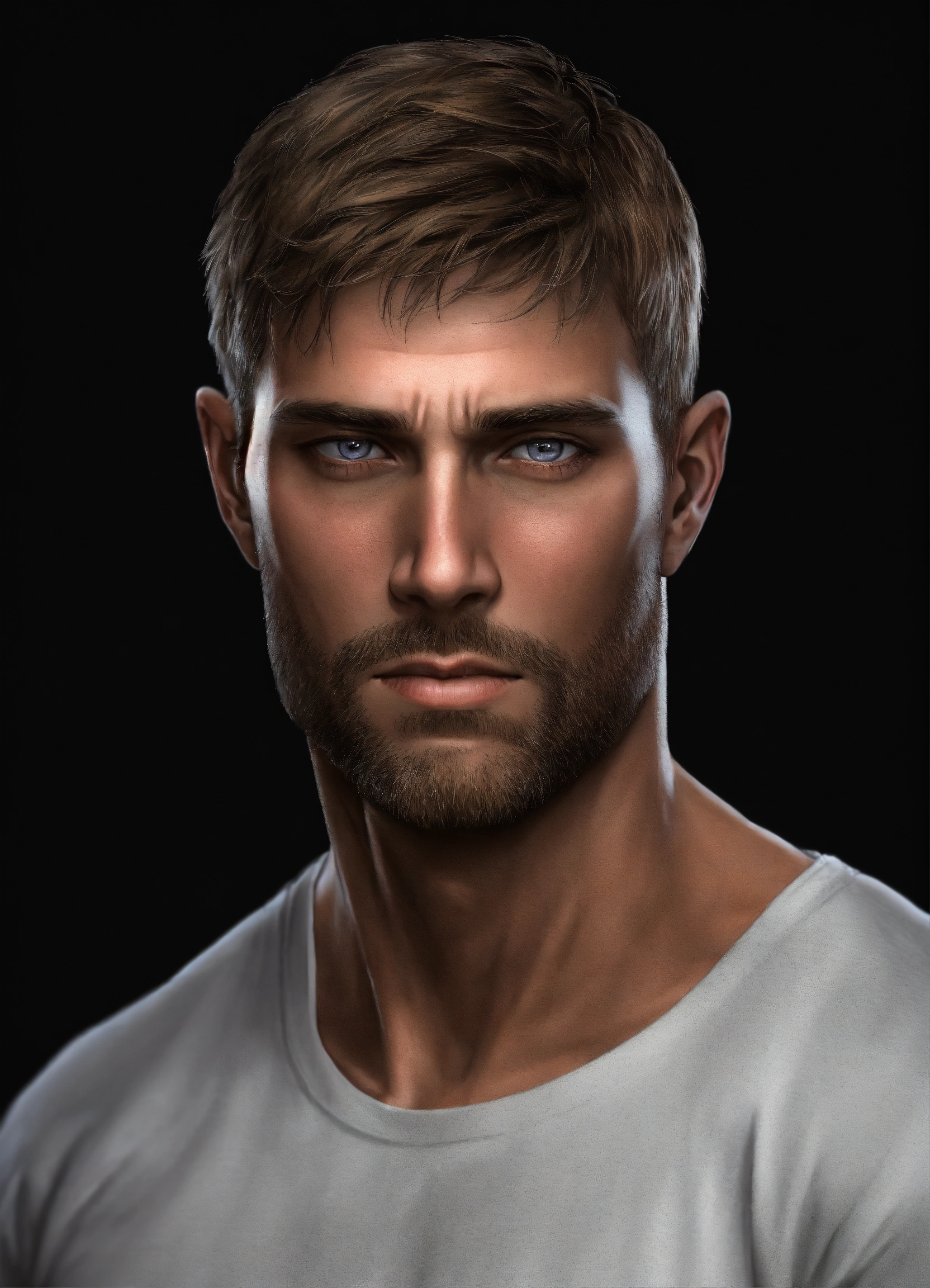 Lexica - Realistic man, solid black background, dark blond hair, tall ...