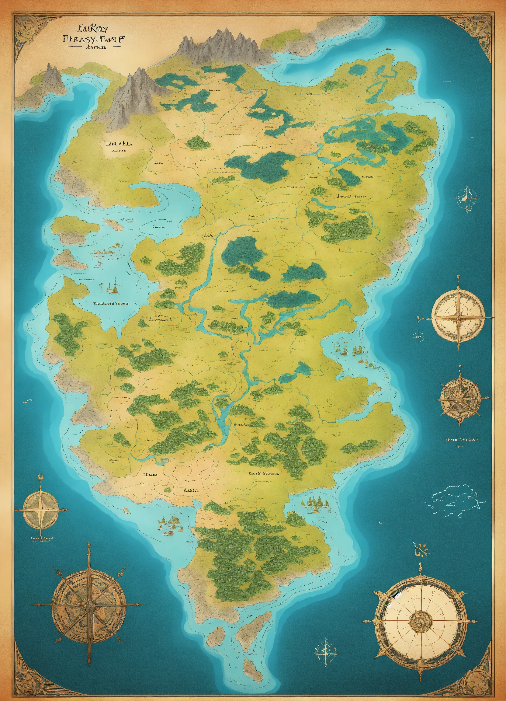Lexica - Minimalistic Fantasy map with lakes and rivers