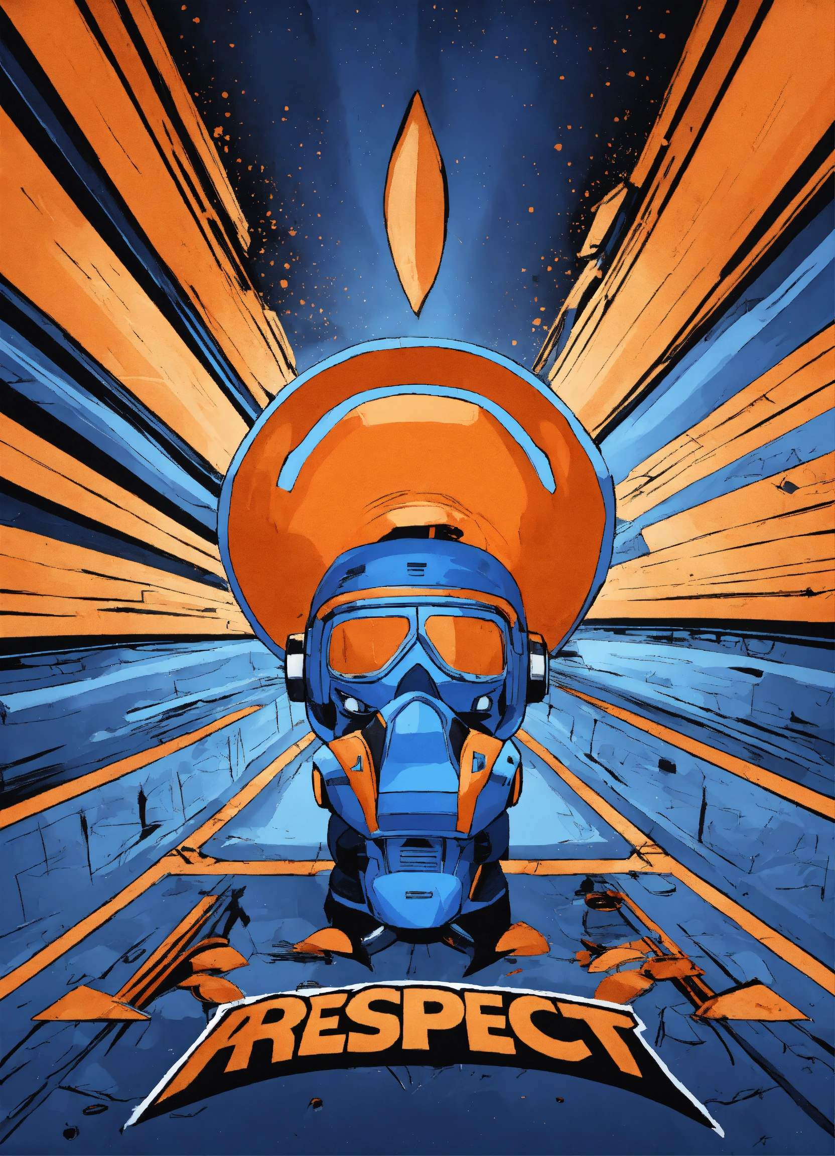 Lexica - Respect cartoon style, color blue-white, orange, black