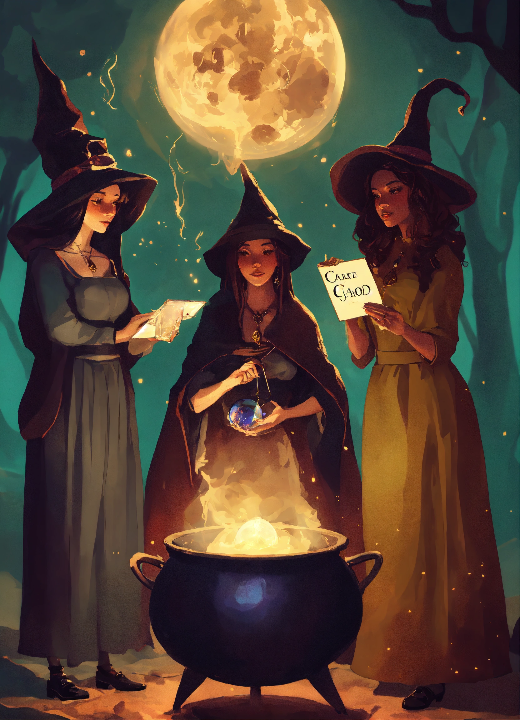 Lexica - Three witches, their atmosphere otherworldly. One stirring a ...