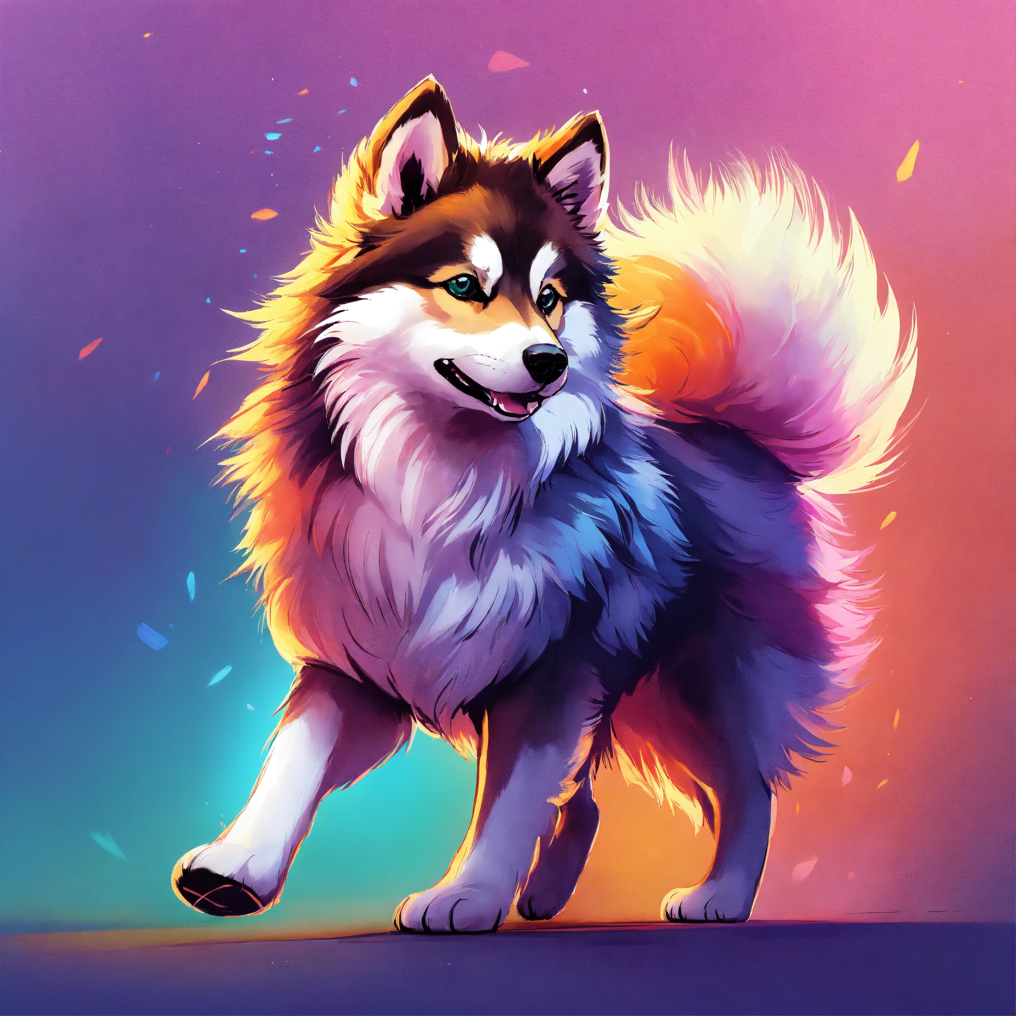 Lexica - An energetic Pomsky struts around with a bushy tail curled ...