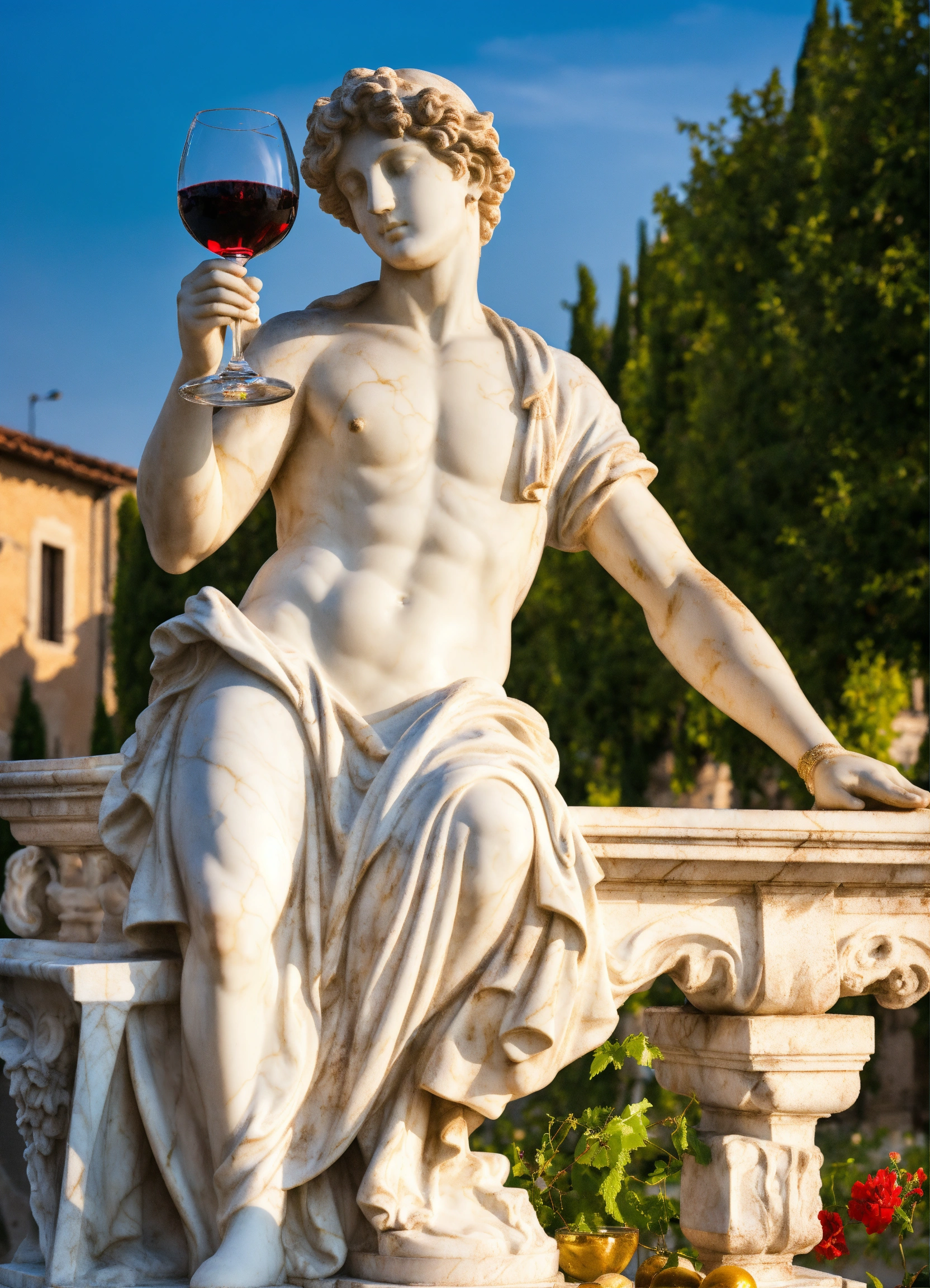 Lexica - Marble statue drinking wine in italy