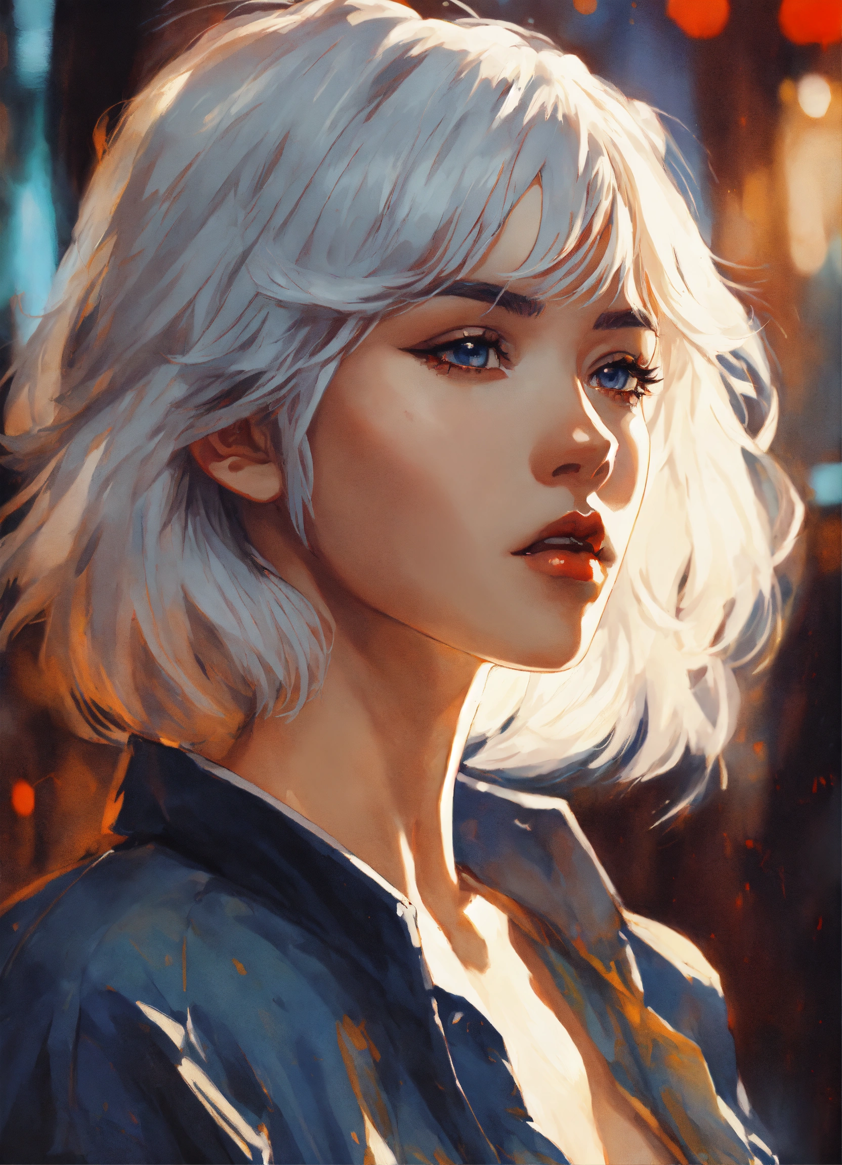 Lexica - Portrait of a young woman with white hair, bang. Stunning ...