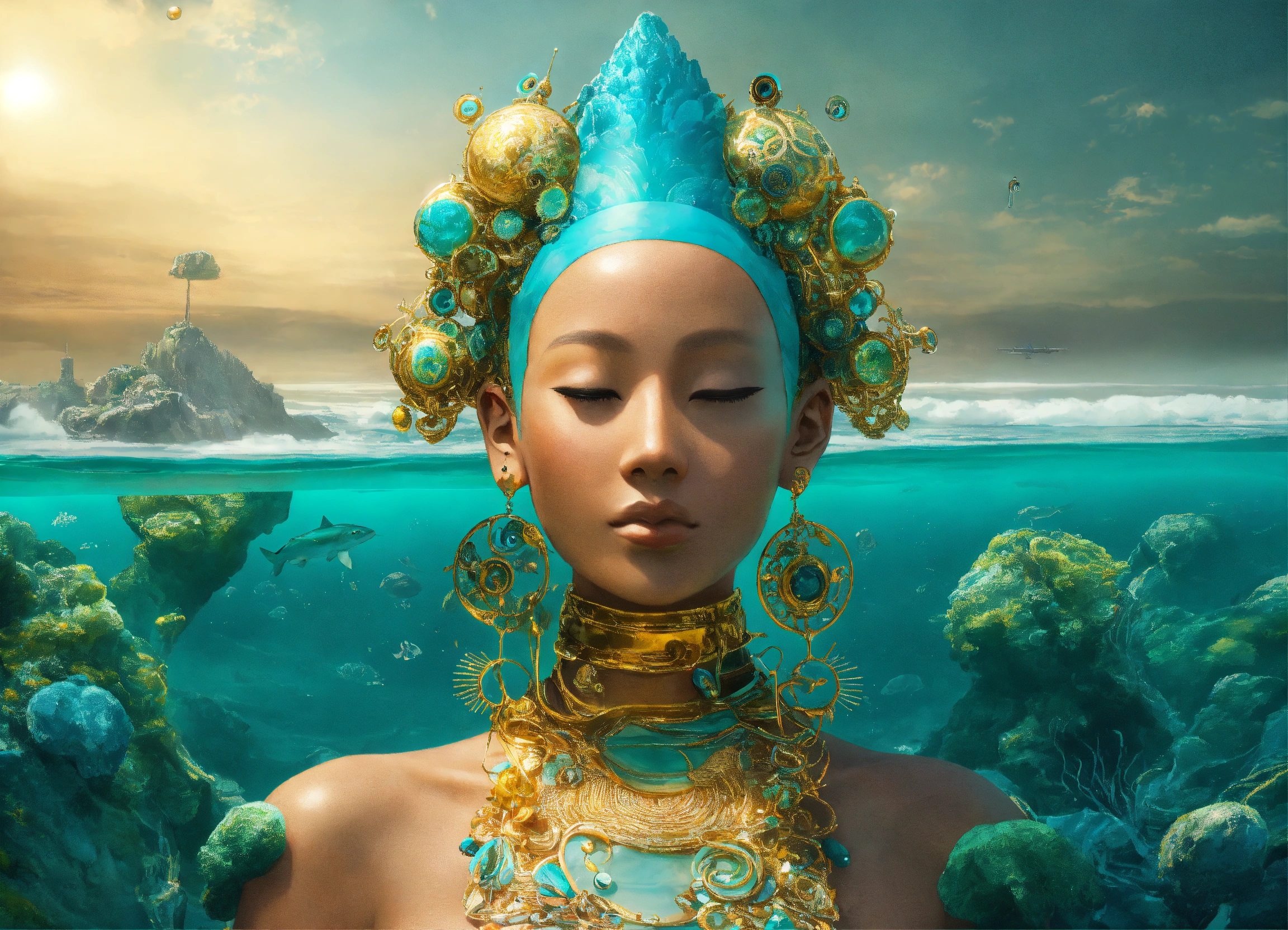 Lexica - Biomorphic solarpunk ocean scape. Female Buddha, Futuristic ...