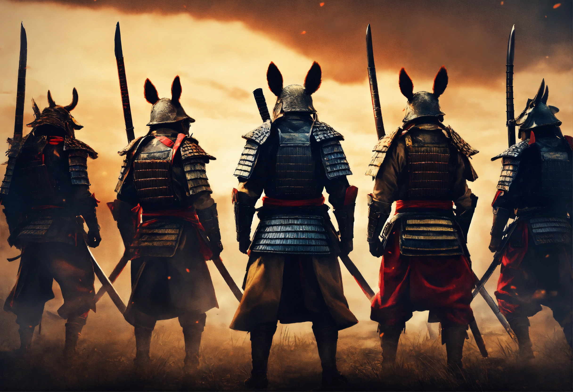 Lexica - Group of animal samurai with arms facing away from camera ...