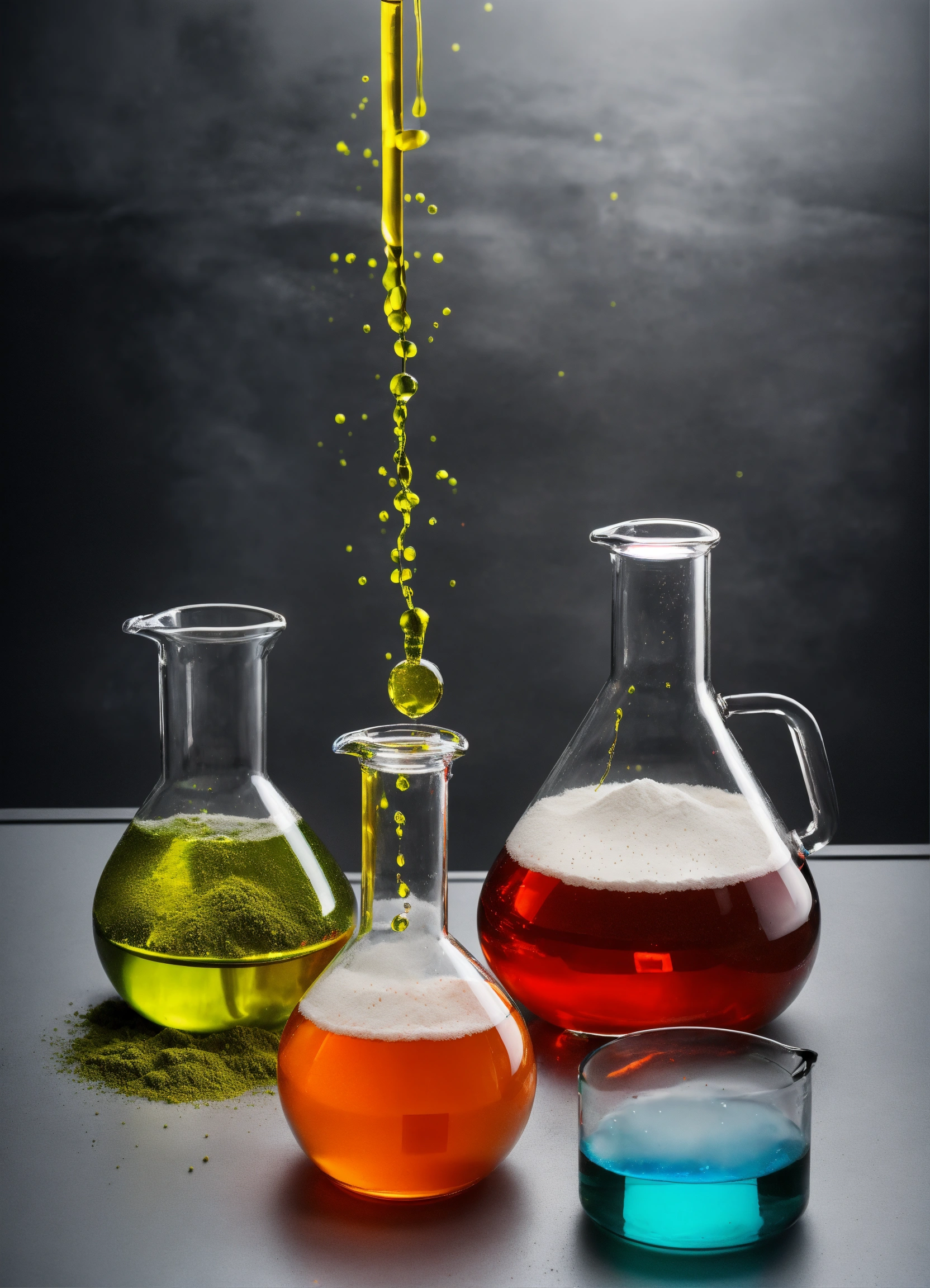 Lexica - Different chemicals with powders in dishes and liquids in ...