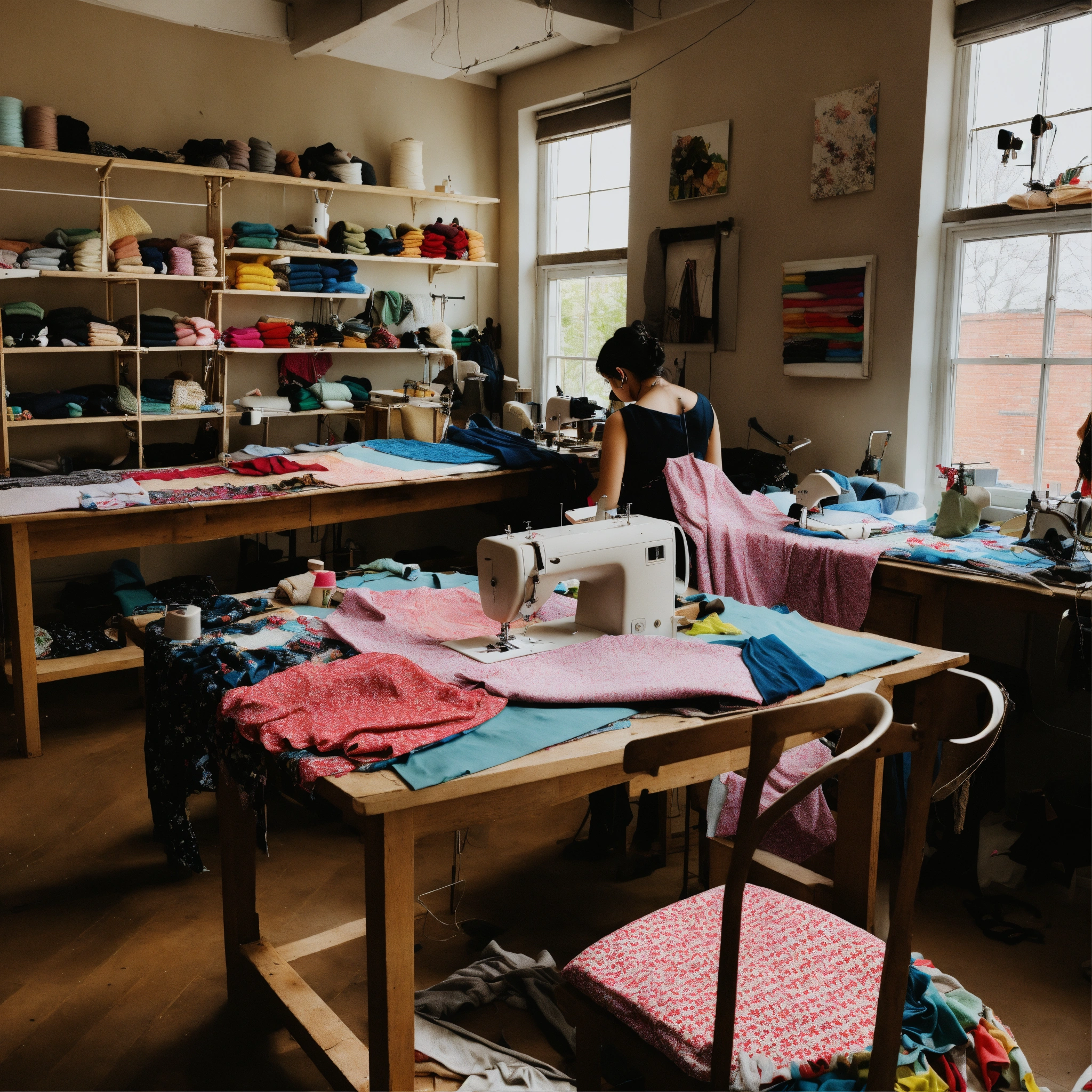 Lexica - A photo of a fashion designer's studio. The studio is filled ...