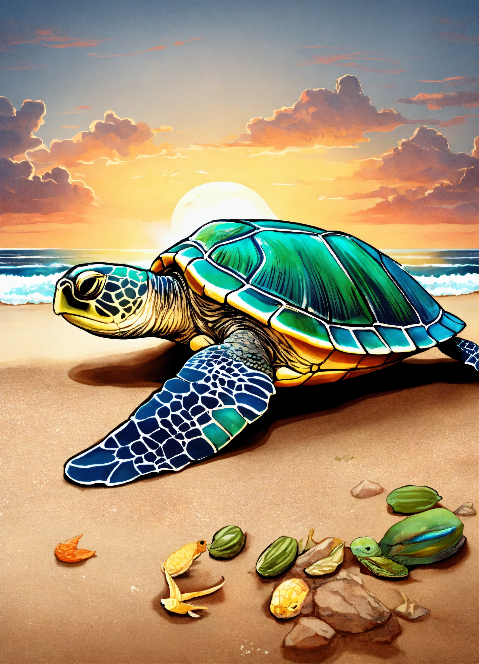 Lexica - Olive Ridley Sea Turtle on the beach, realistic art, line art ...