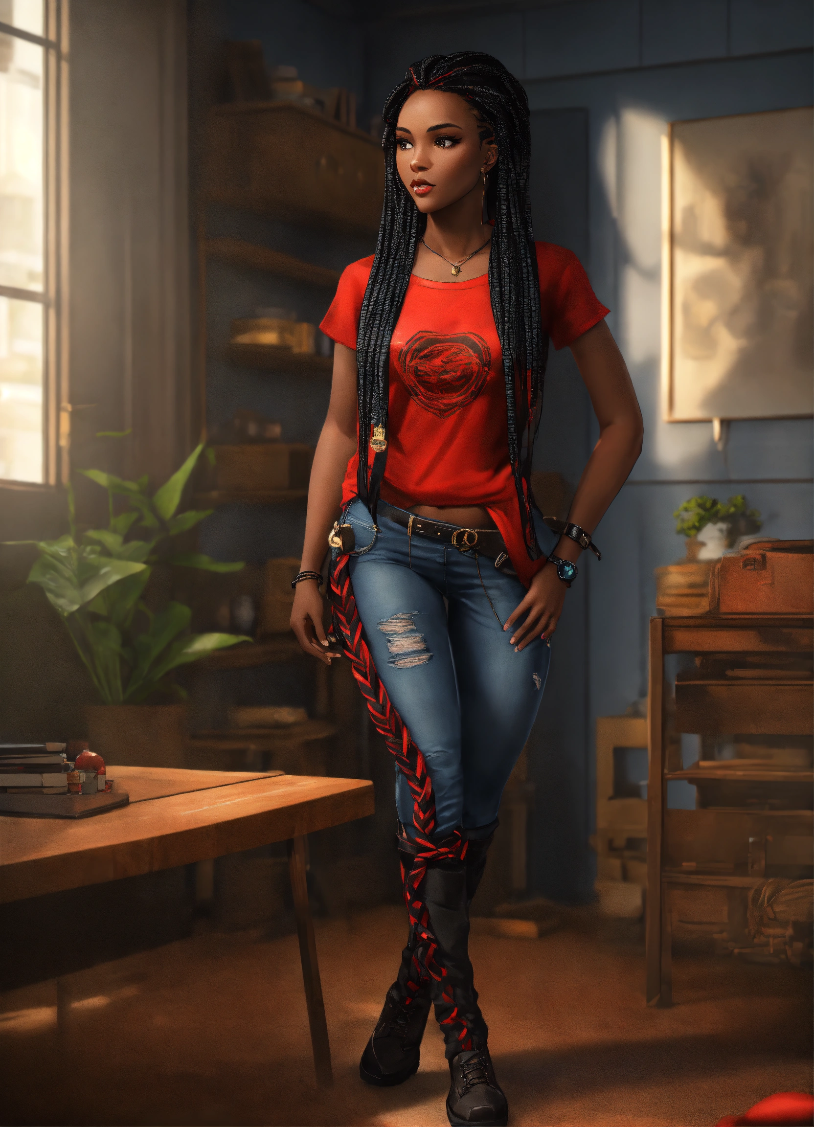 Lexica - Full body of a shapely black female high elf n red and black ...