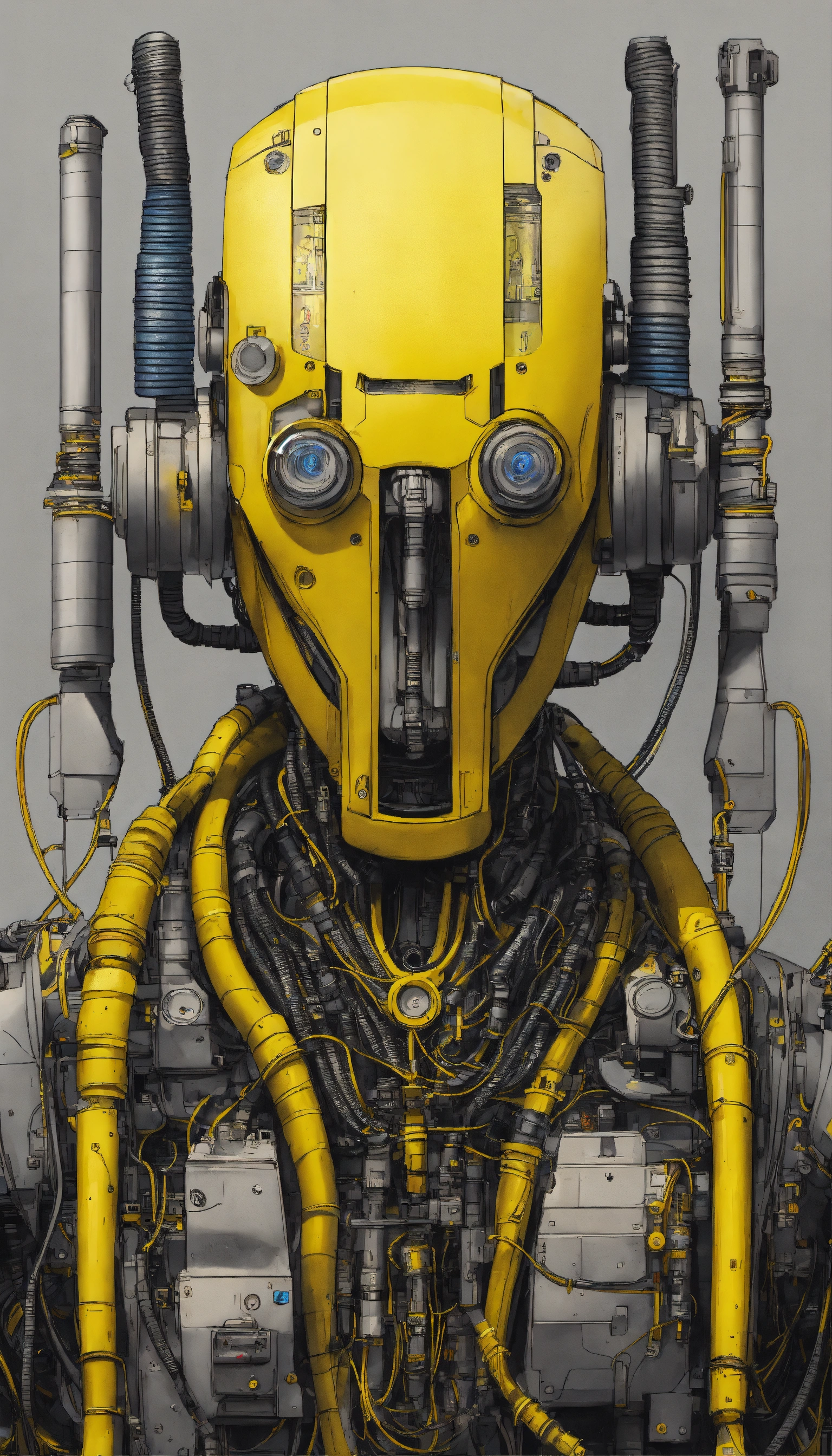 Lexica - Mechanical faceless cyberpunk robot with many cables and hoses ...
