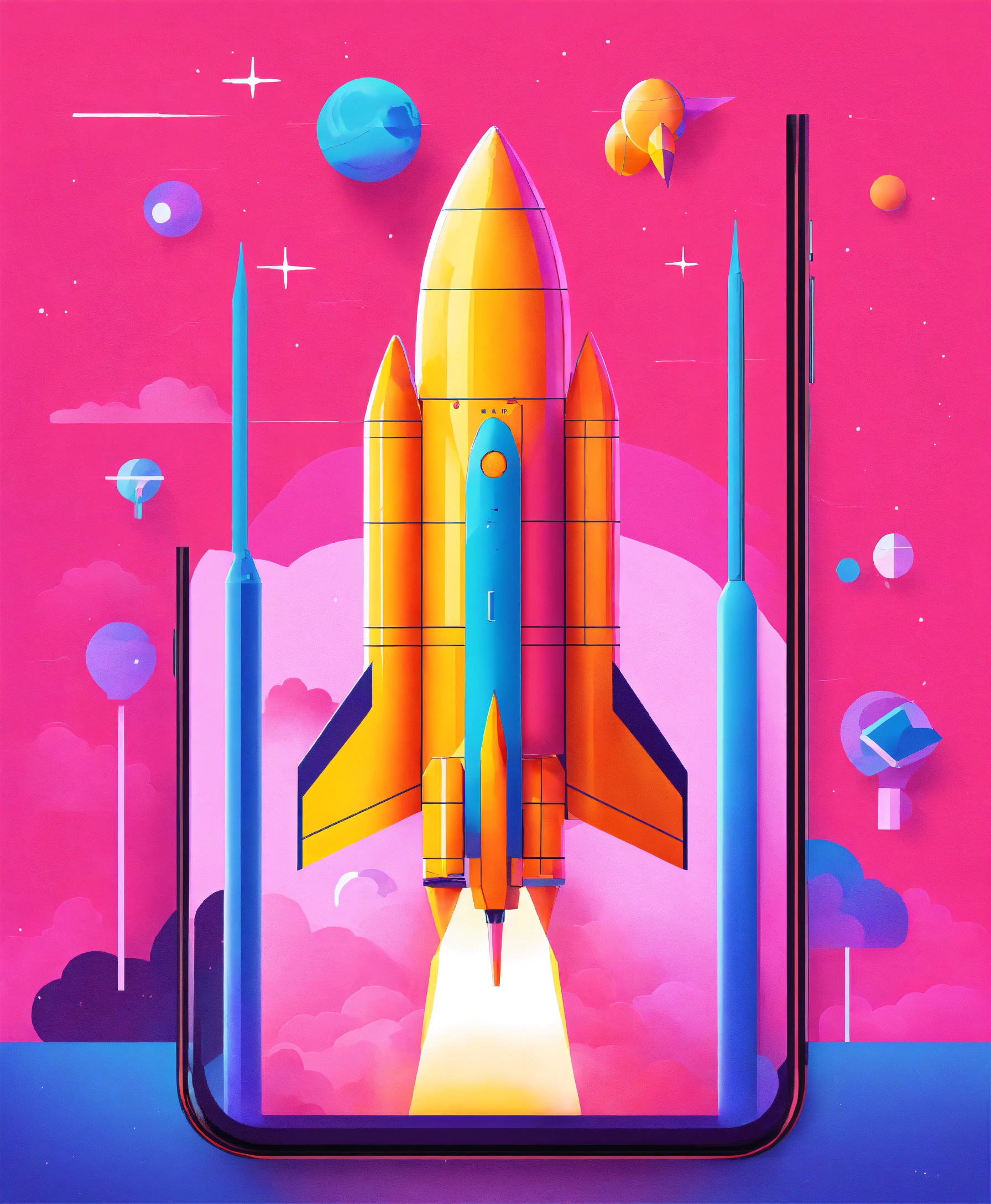 Lexica - Minimalist illustration of a mobile app launch, vibrant neon ...