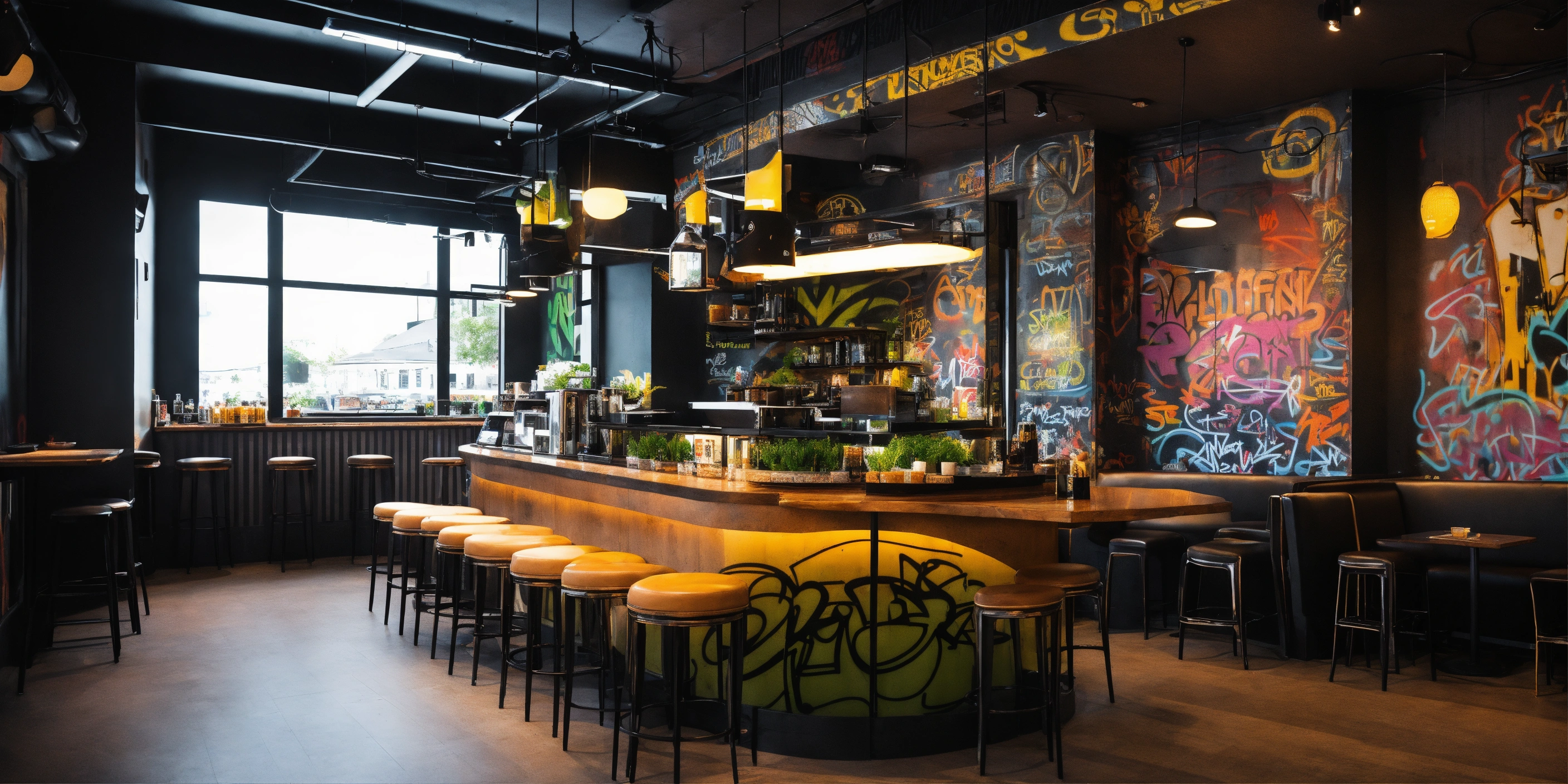 Lexica - Cafe interior design in modern hip-hop theme with graffiti's ...
