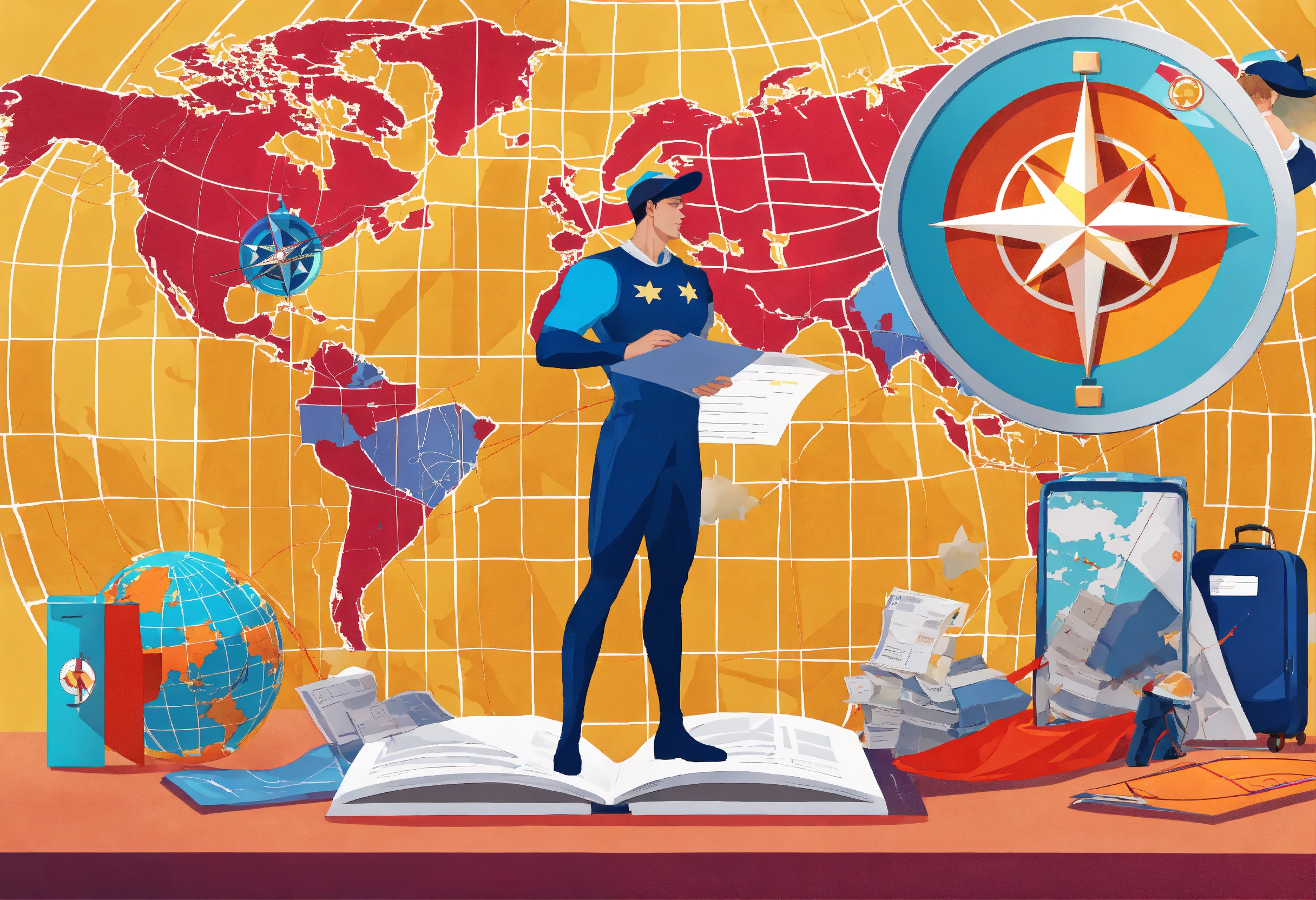 Lexica - A vibrant collage of travel documents, a compass, world map ...