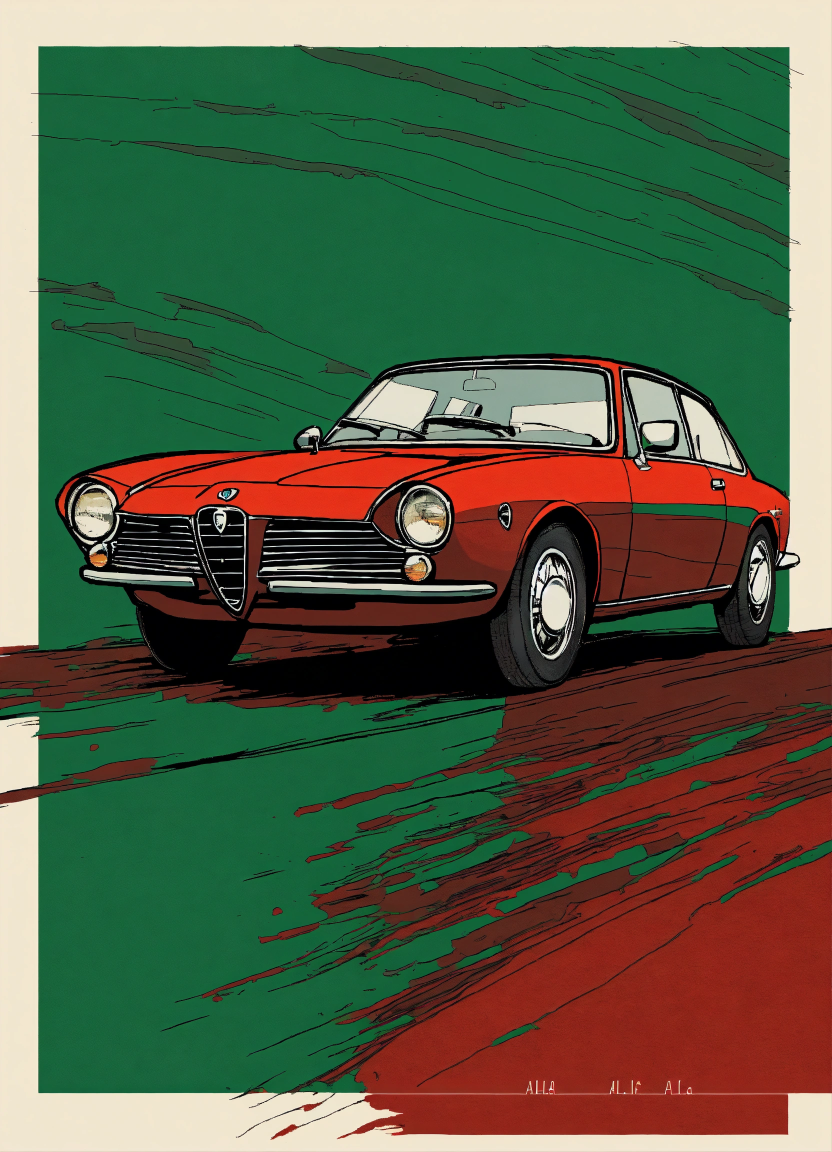 Lexica - Detailed pen and ink illustration of Alfa Romeo Guilia, dark ...