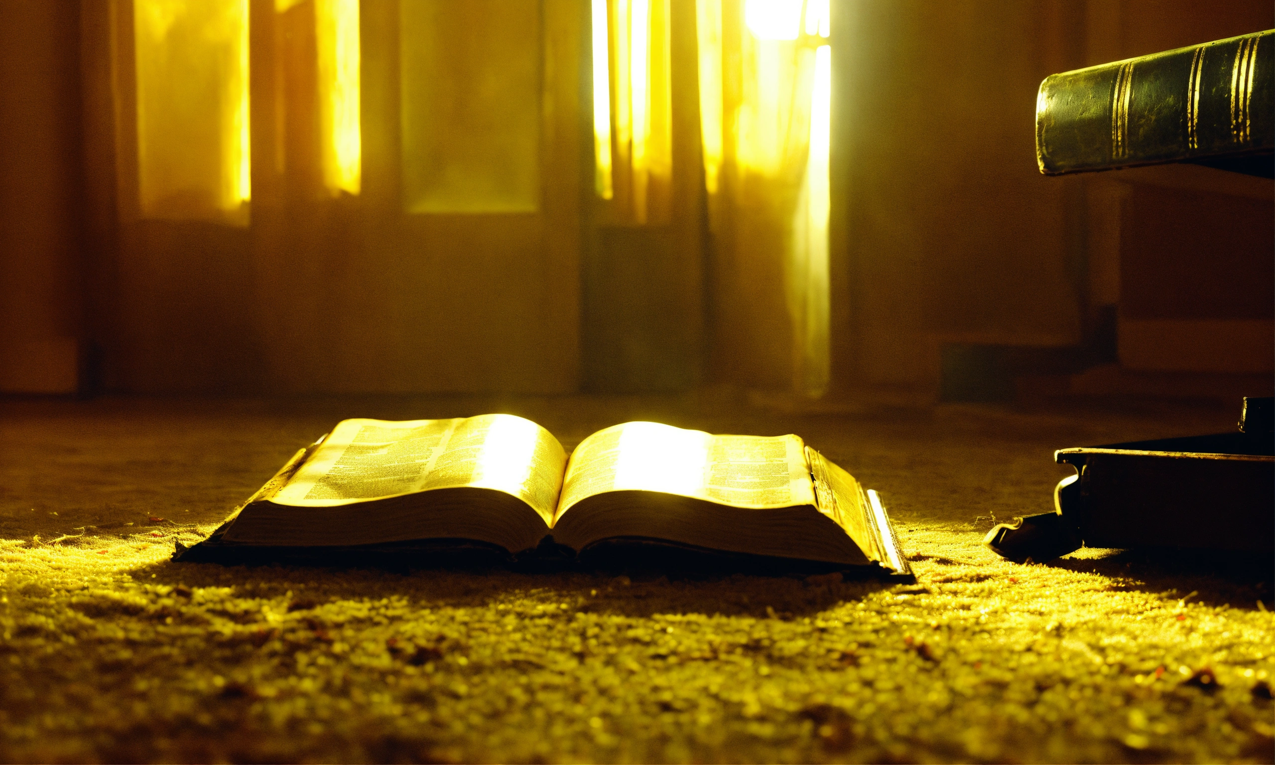 Lexica A old bible on the floor surrounded by a golden light