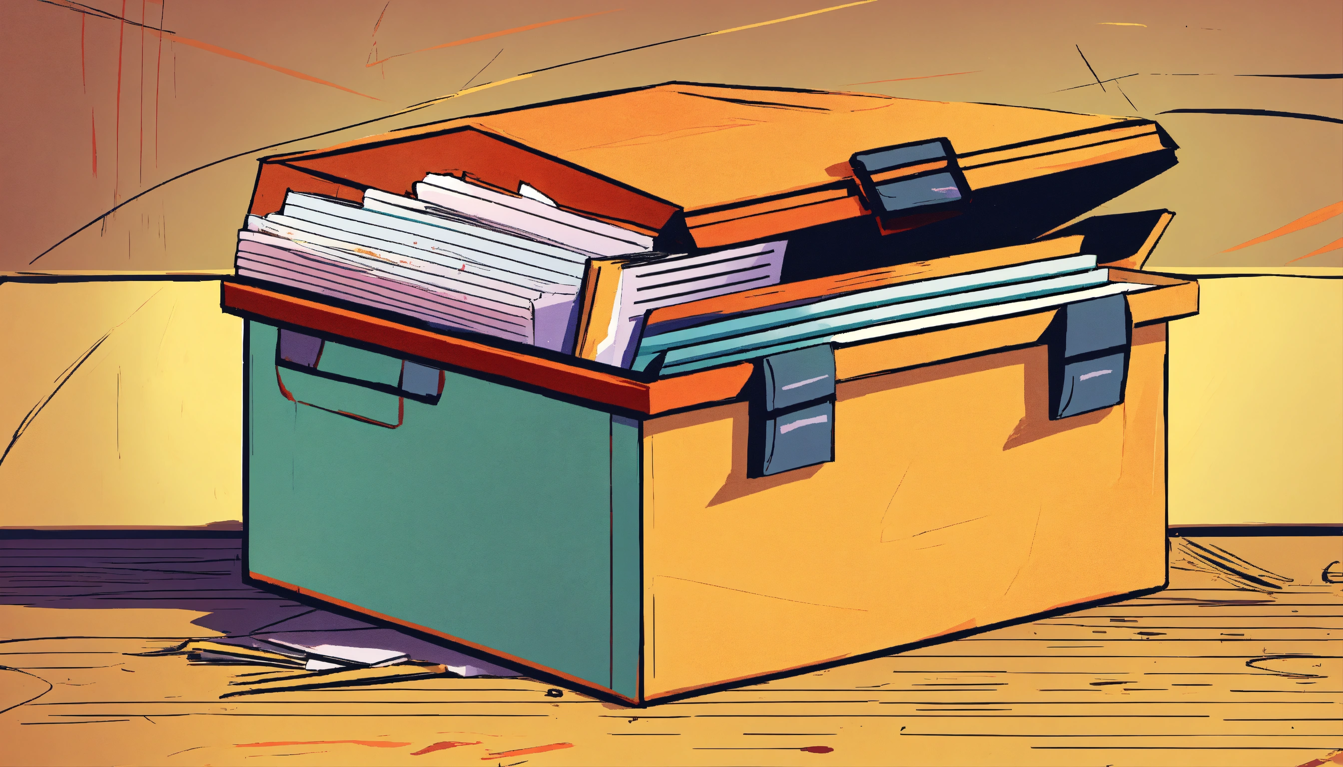 Lexica - One file box with files in it in an illustration style