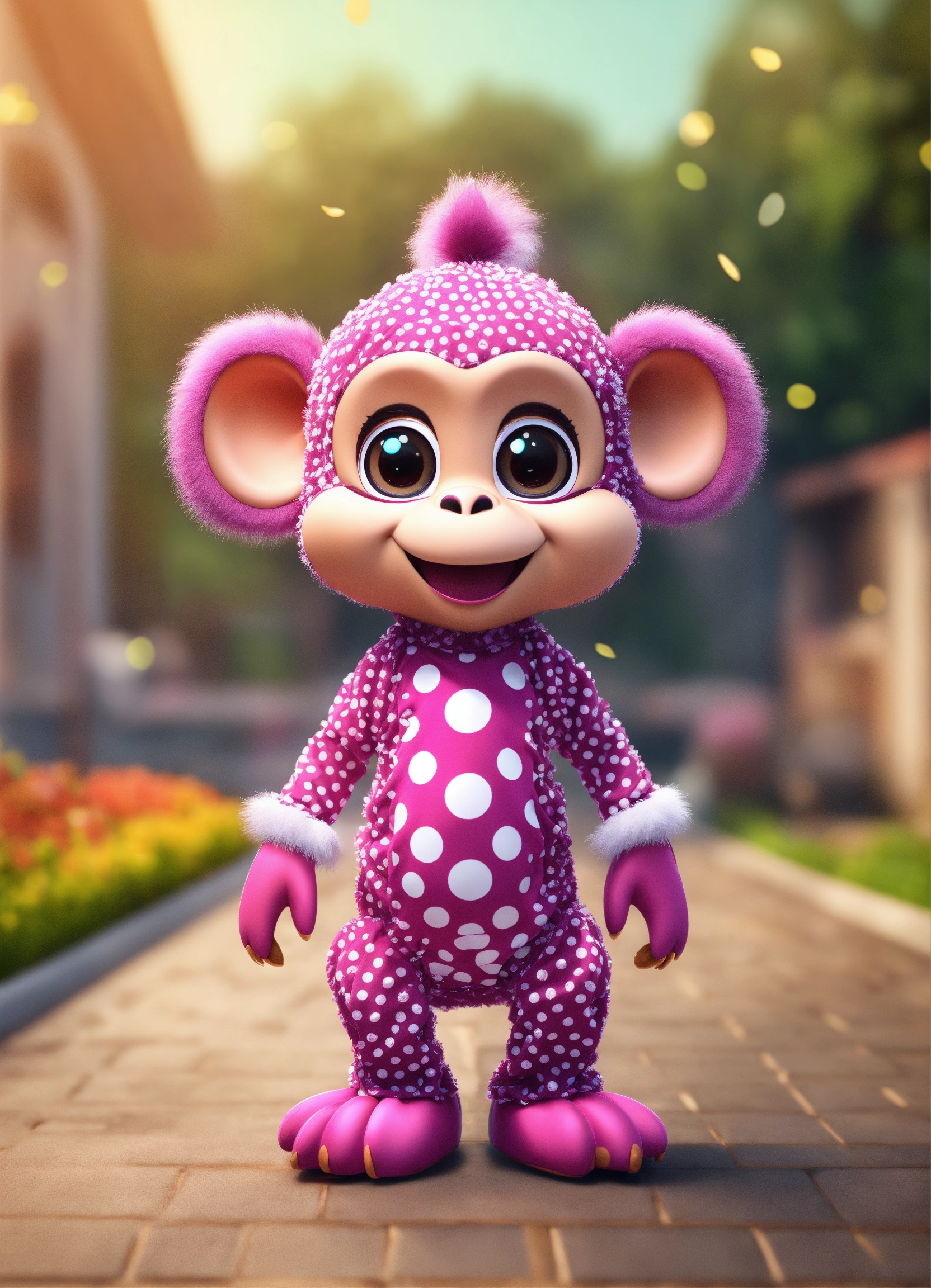 Lexica - A cute happy 3D model monkey character wearing polka dots ...