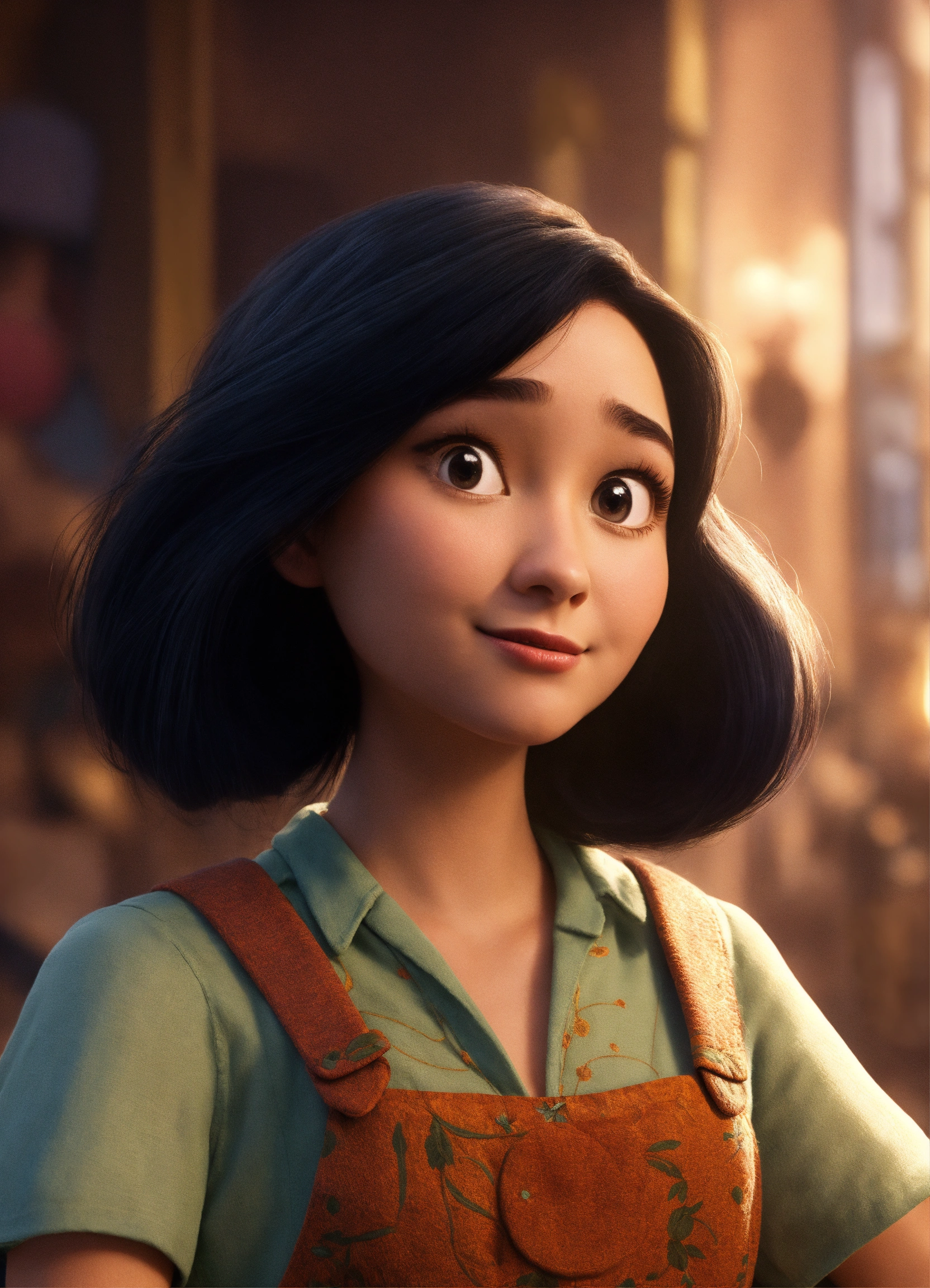 Lexica - Pixar character, young woman with middle long black hair looks ...