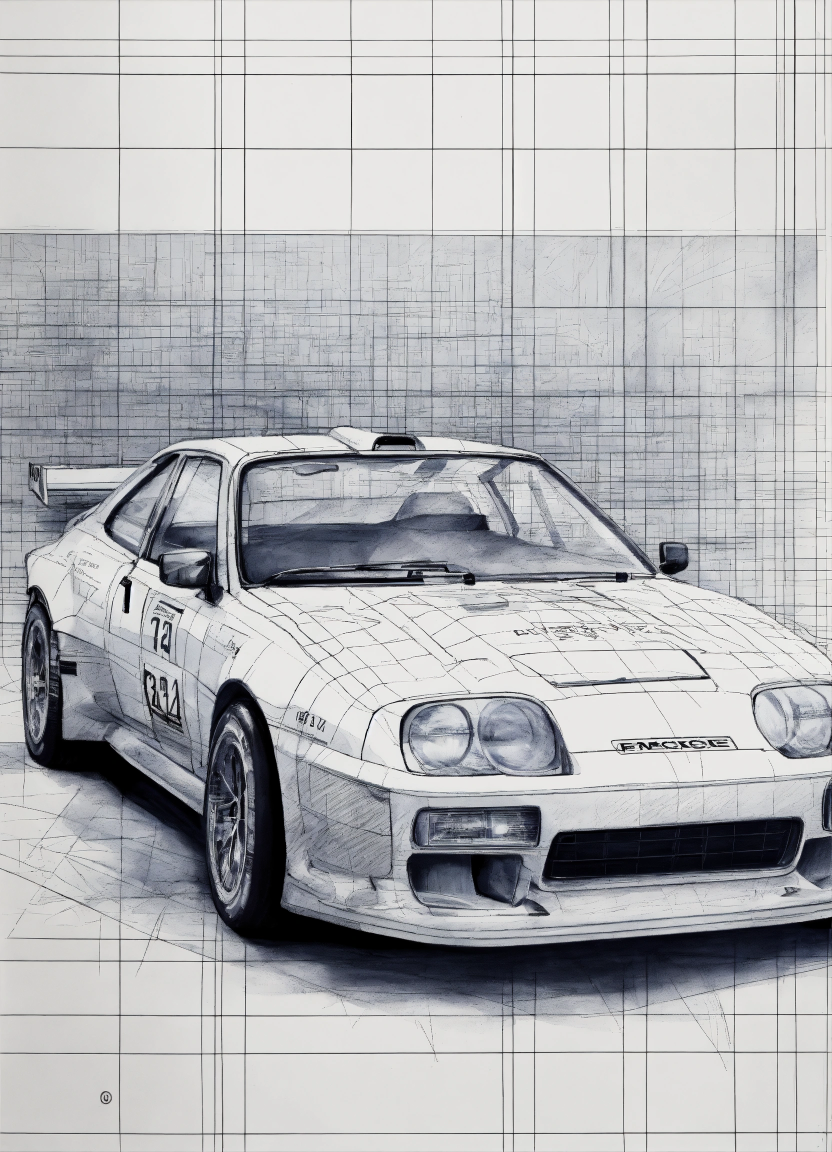 Lexica - Vehicle design technical drawing, on white grid paper fading ...