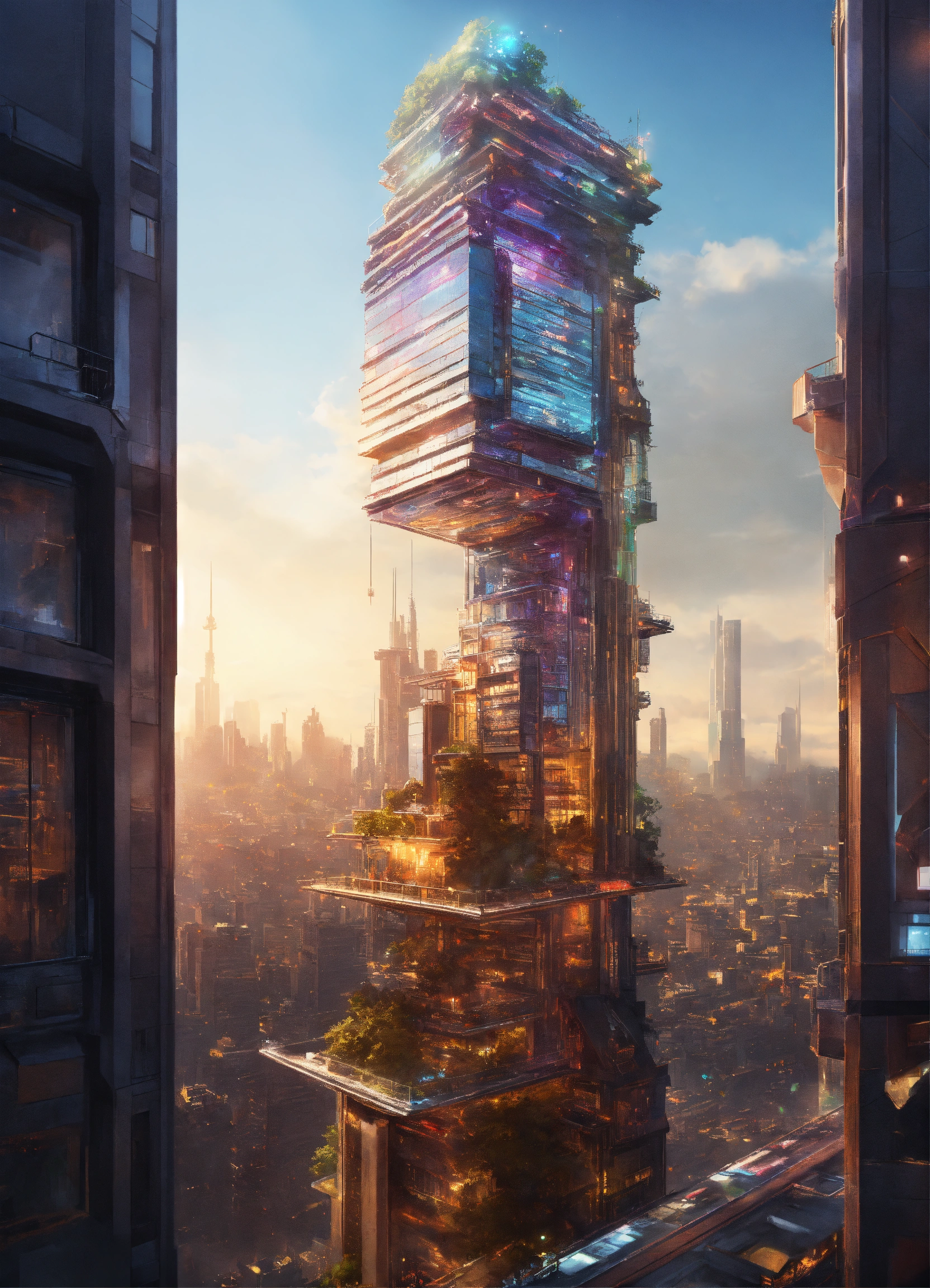 Lexica - Person one top of a building in a futuristic city that it's ...