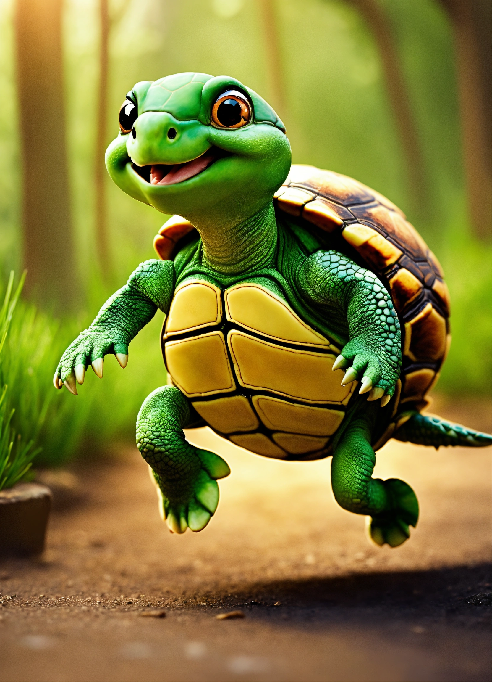 Lexica - Let cartoon cute turtle running on two legs