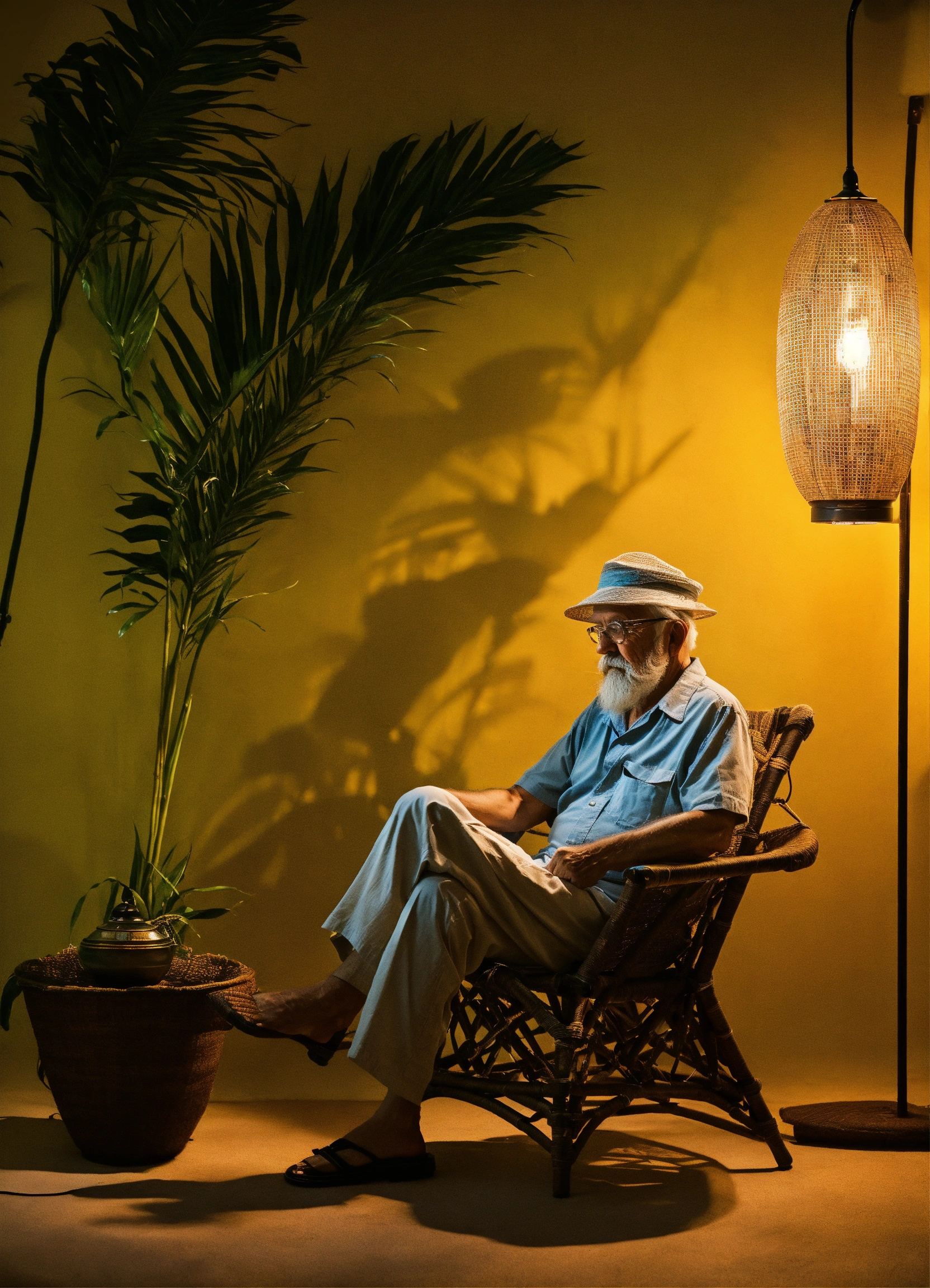 Lexica - A wise old man with white beard and in a tropical setting with ...