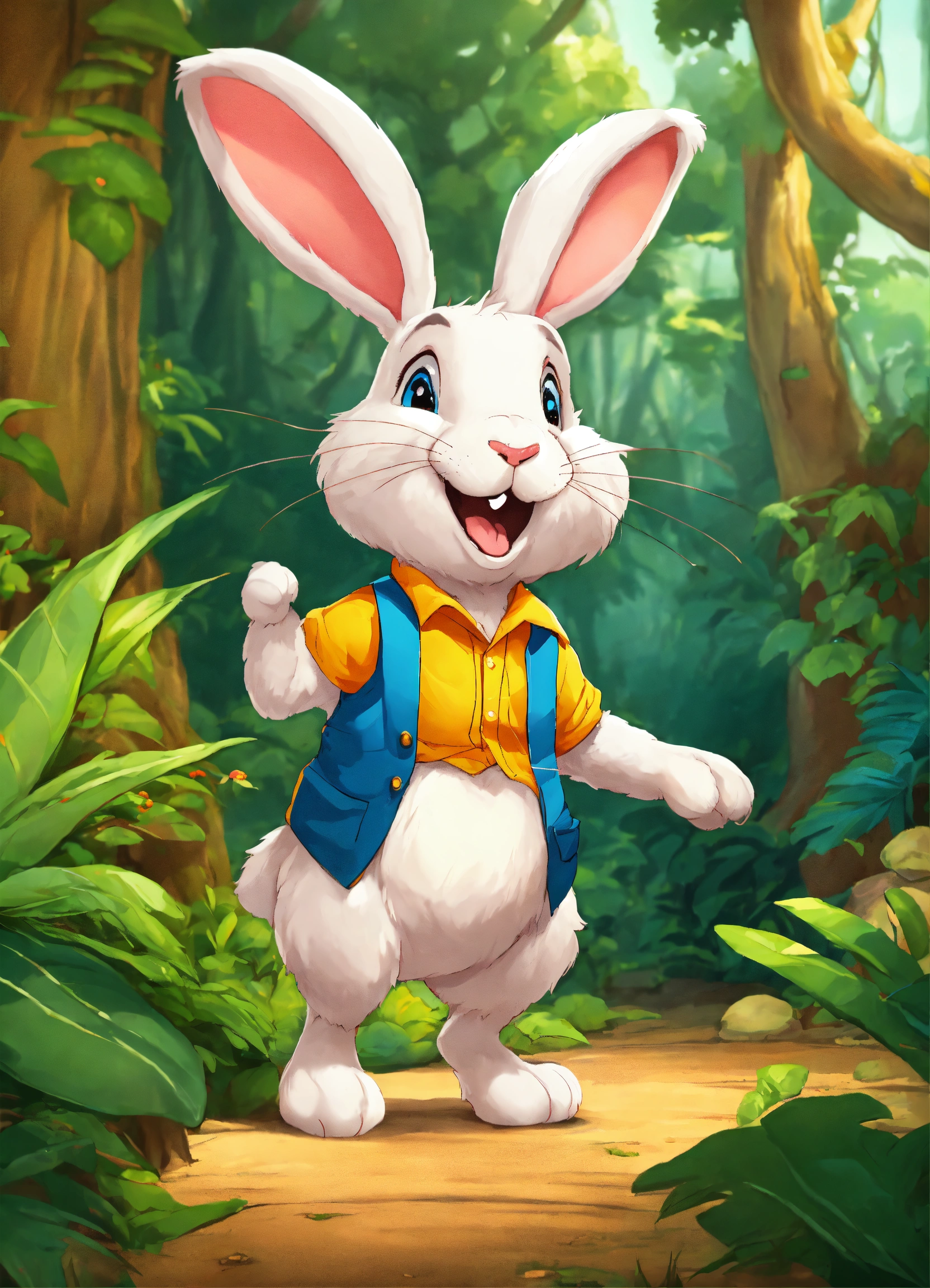Lexica - Let cartoon big rabbit walking on two legs in jungle