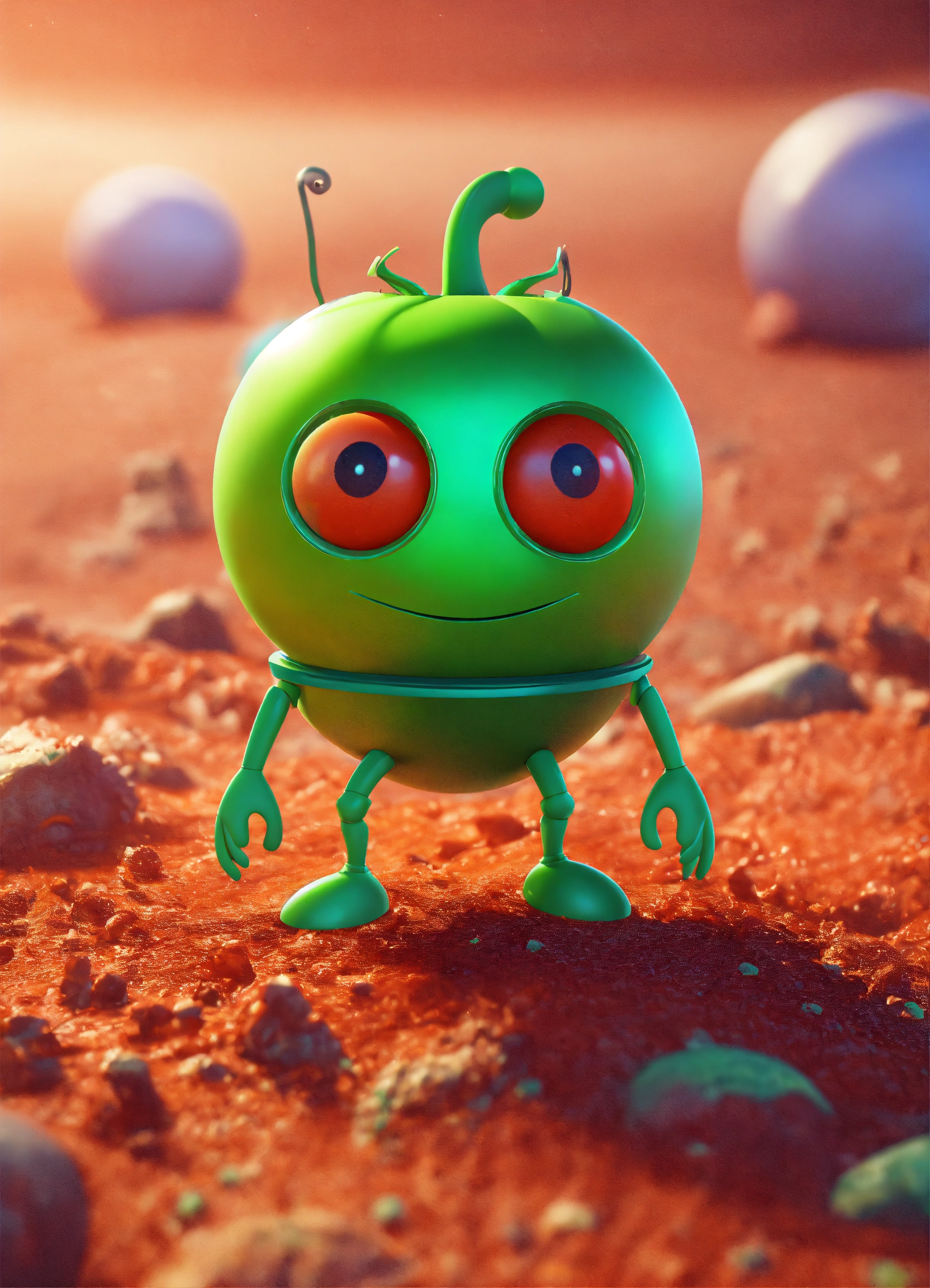Lexica - Tomato on mars with eyes, tiny green legs and arms, 3d render ...