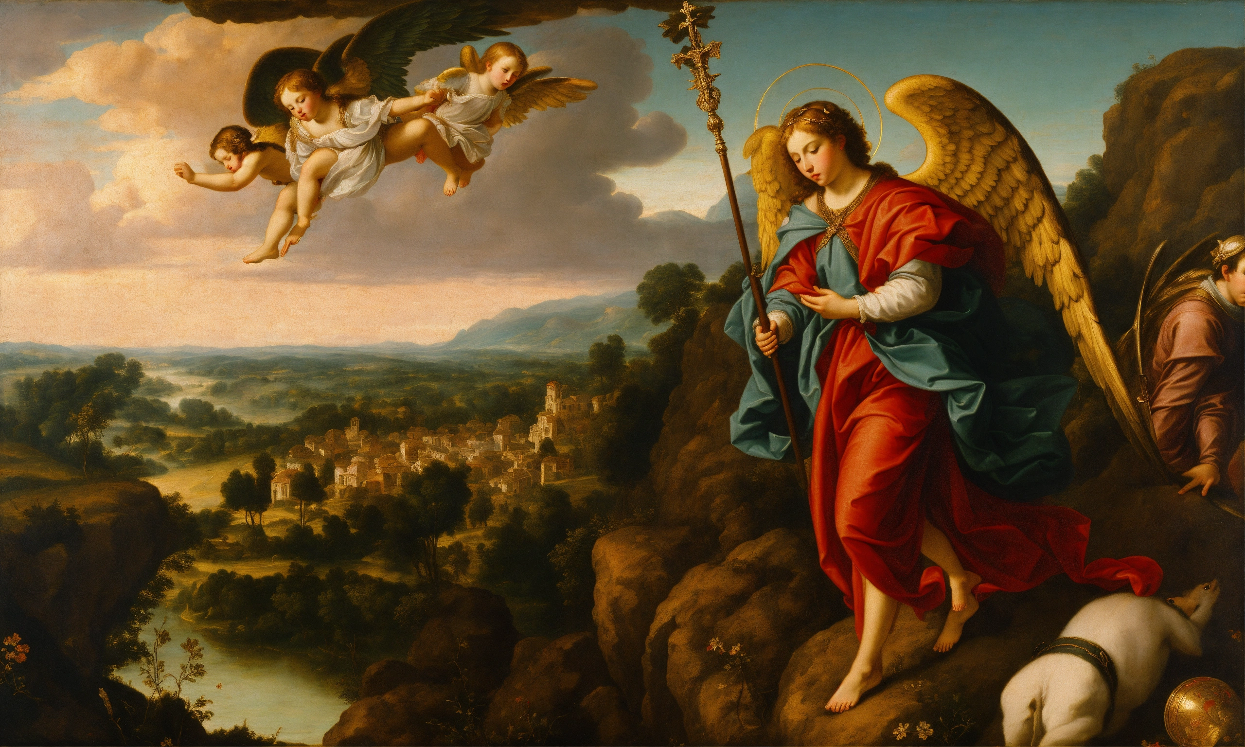 Lexica - Renaissance oil painting of saint archangel rafael descending