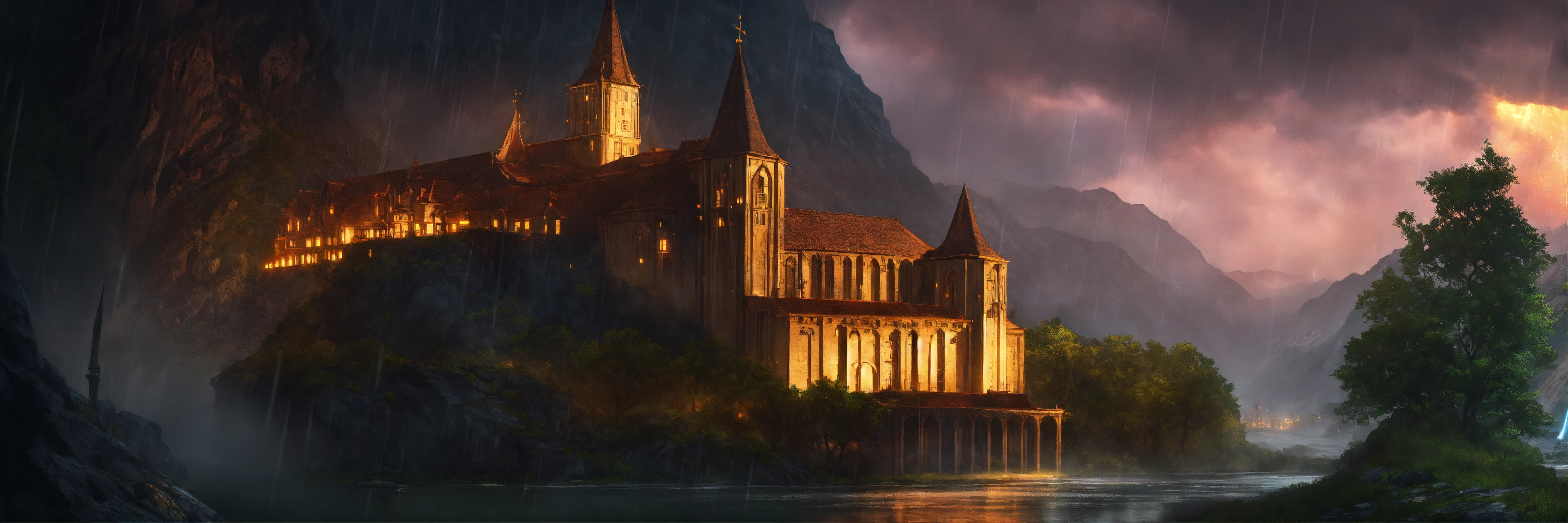 Lexica - Fantasy setting, a large medieval monastery nestled in the ...