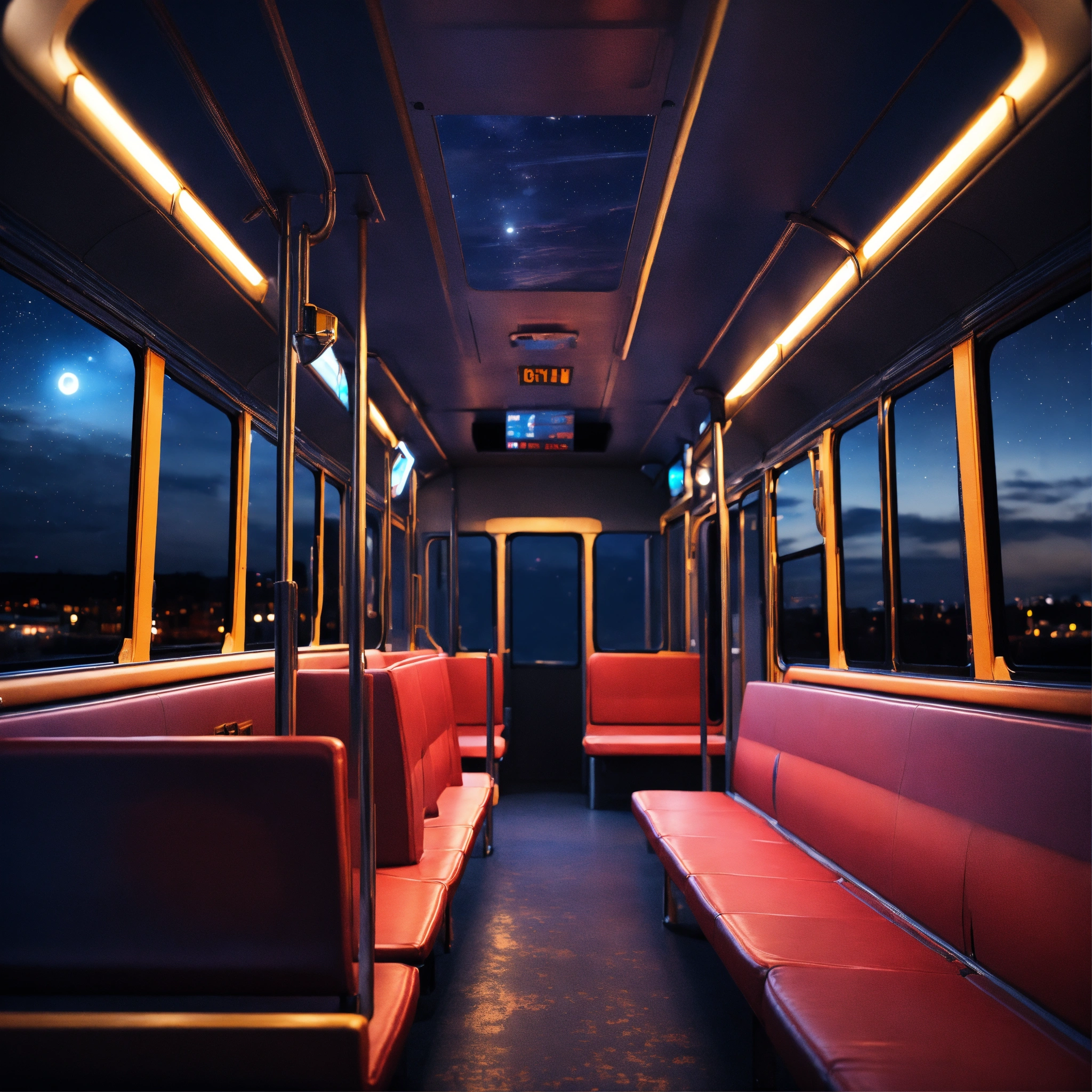 Lexica - Night bus long distant interior, realistic, 8k