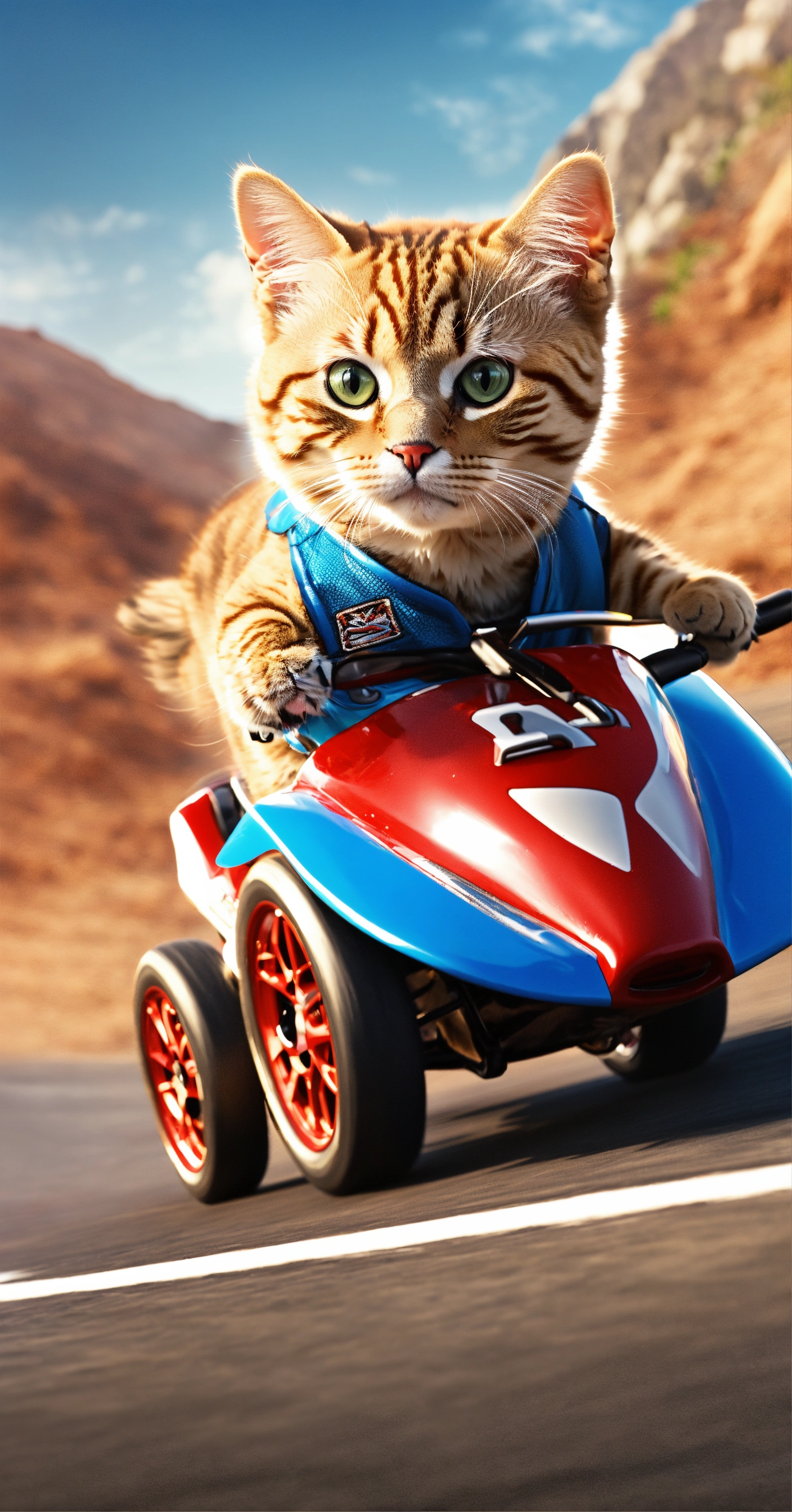 Lexica - Create a picture of a cat as a fearless race car driver ...