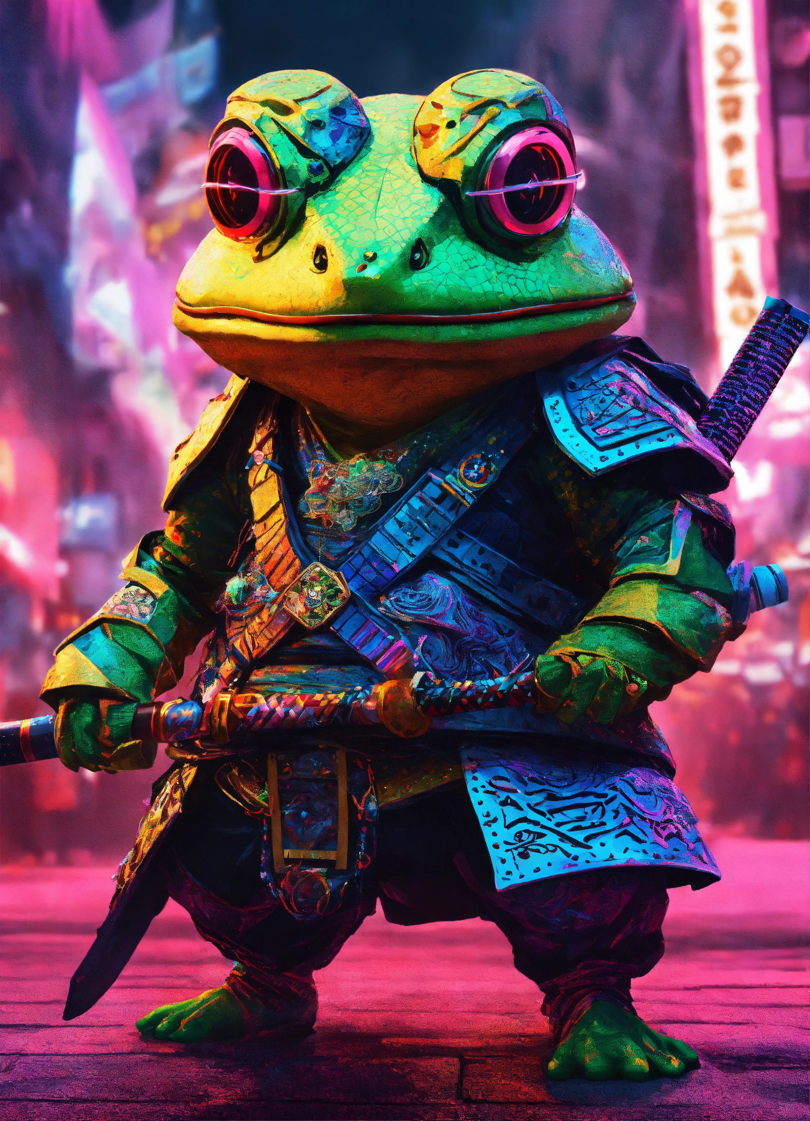 Lexica - A diamond metal occult toad as a Samurai with a sword in a ...