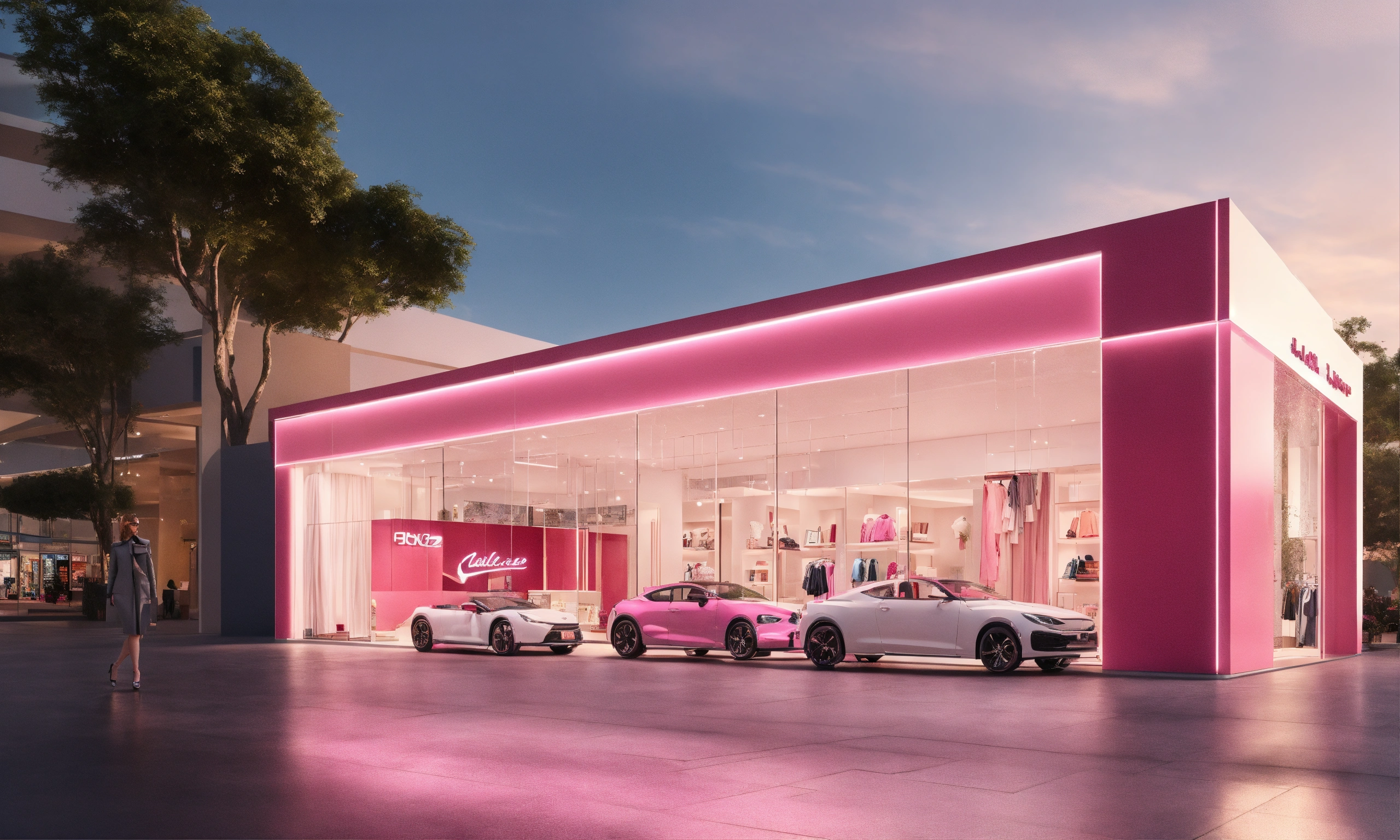 Lexica - Indoor, inside mall, small store, car rental store, pink car ...