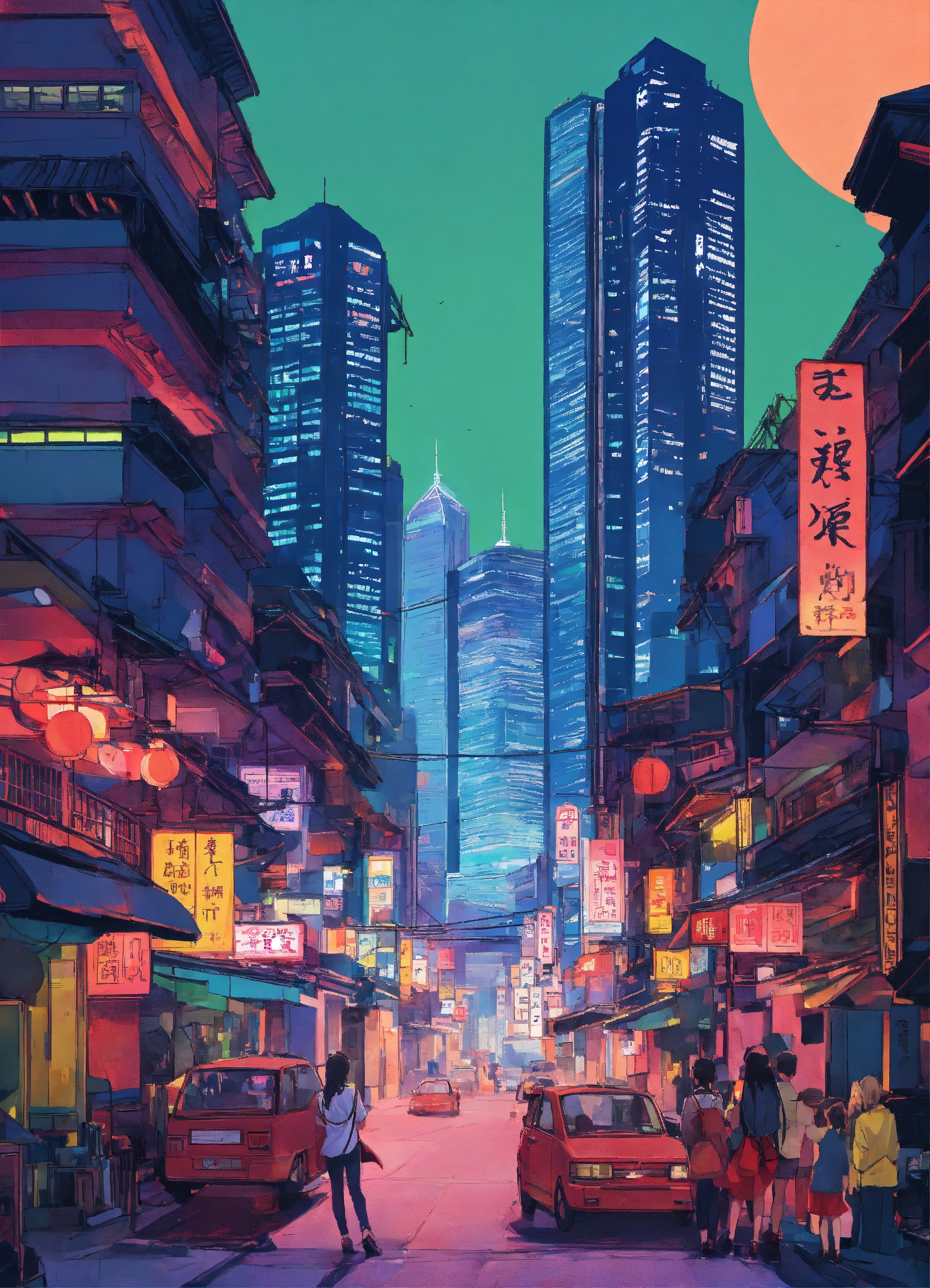 Lexica - Hong kong vibe, night, skyscrapers, vibrant, in the style of ...