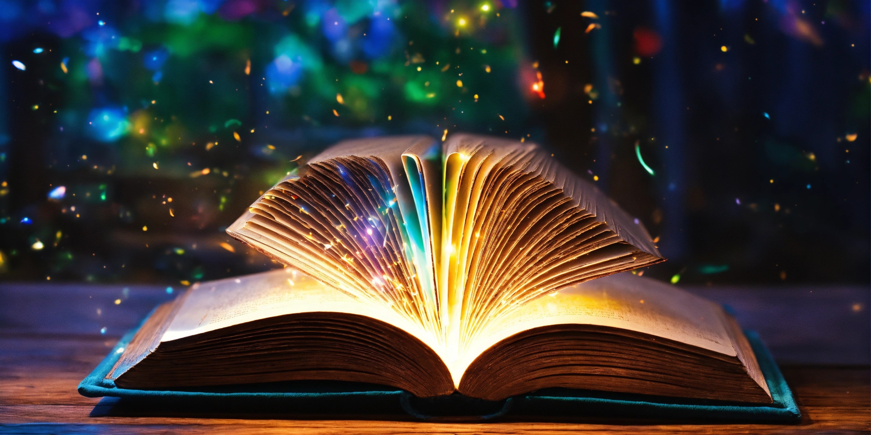 Lexica - A magic book emits strong beams and colorful and dazzling light
