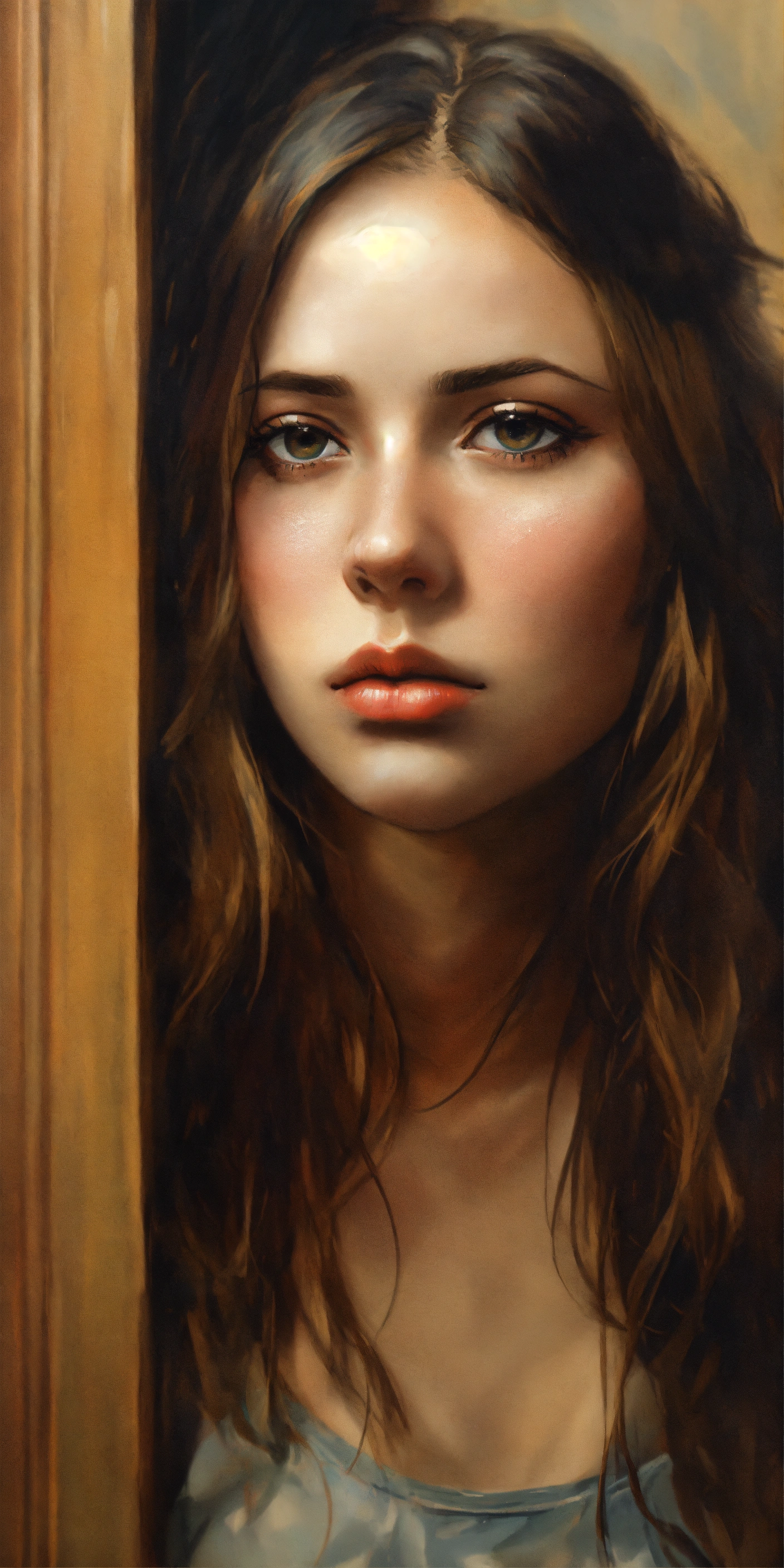 Lexica - A young woman in realistic image with her head down with a sad ...